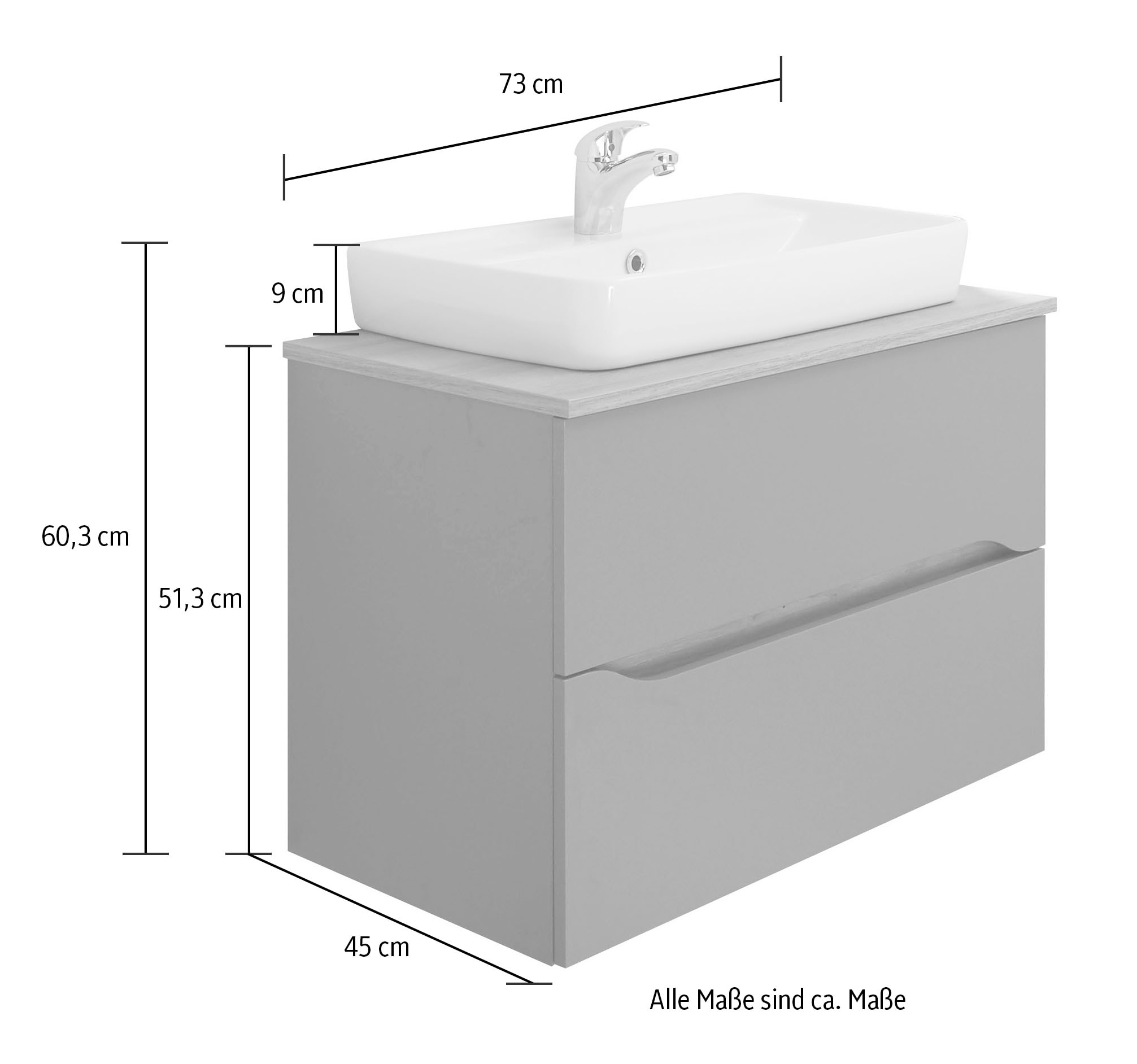 Saphir Badmöbel-Set »Quickset 2-teilig, Keramik-Aufsatzbecken mit LED-Spiegel« 5 Stk. tlg.