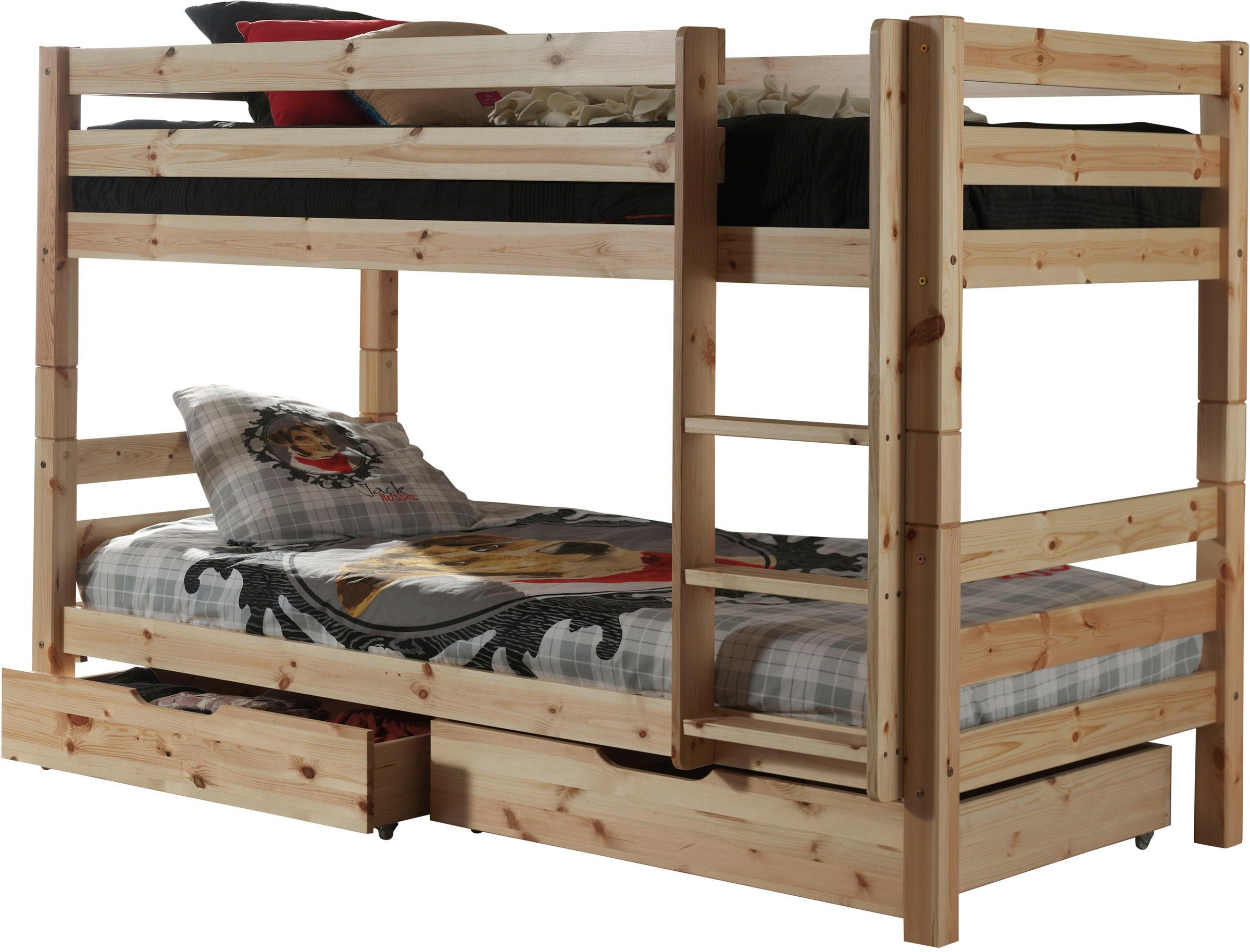 Vipack Etagenbett »Pino«, (Made in Europe), bodentief,mit Rollroste und Schubkästen
