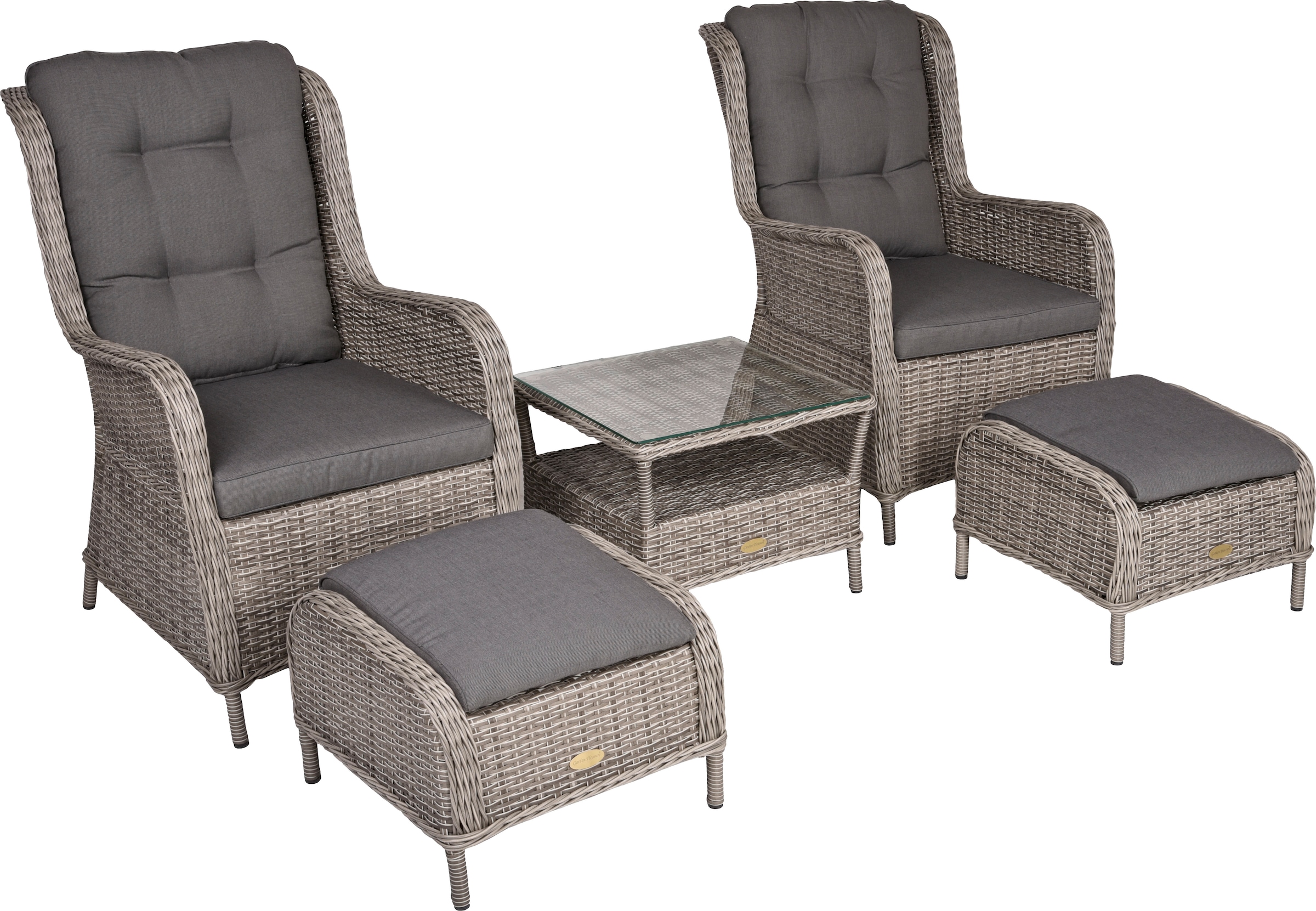 Garden Pleasure Garten-Essgruppe », Sessel-Set »VALENCIA«« Set,  2 Sessel, 2 Hocker, Tisch LxB: 48x50 cm, inkl Auflagen