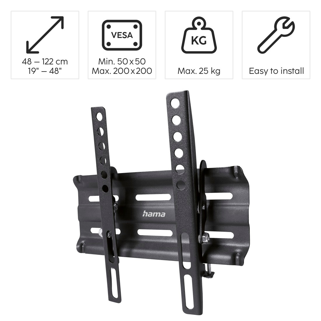 Hama TV-Wandhalterung »Wandhalterung (neigbar, 19"-48", VESA  200x200)« bis 122 cm Zoll