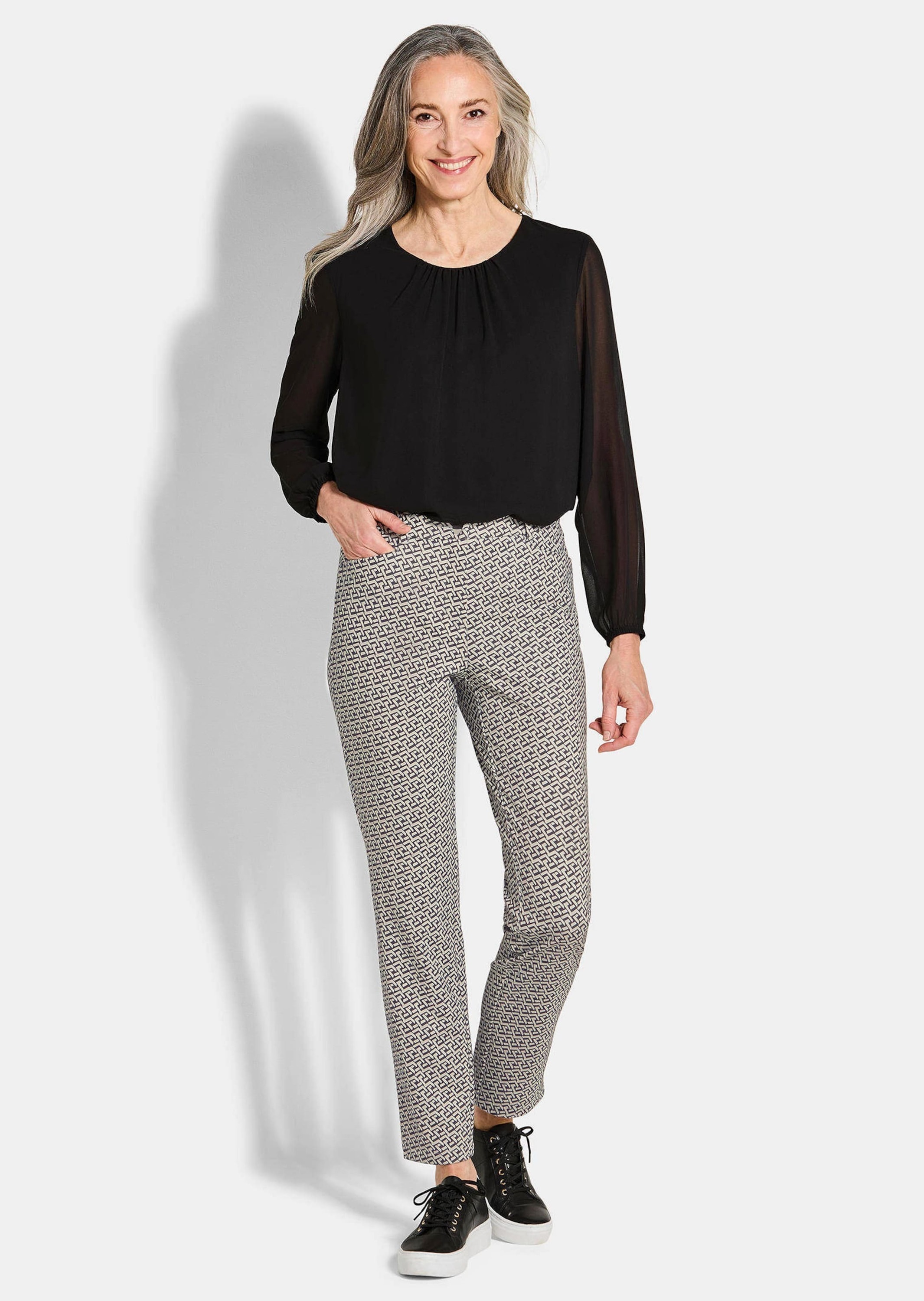 GOLDNER Stoffhose »Slim Fit Printhose mit hohem Bund«