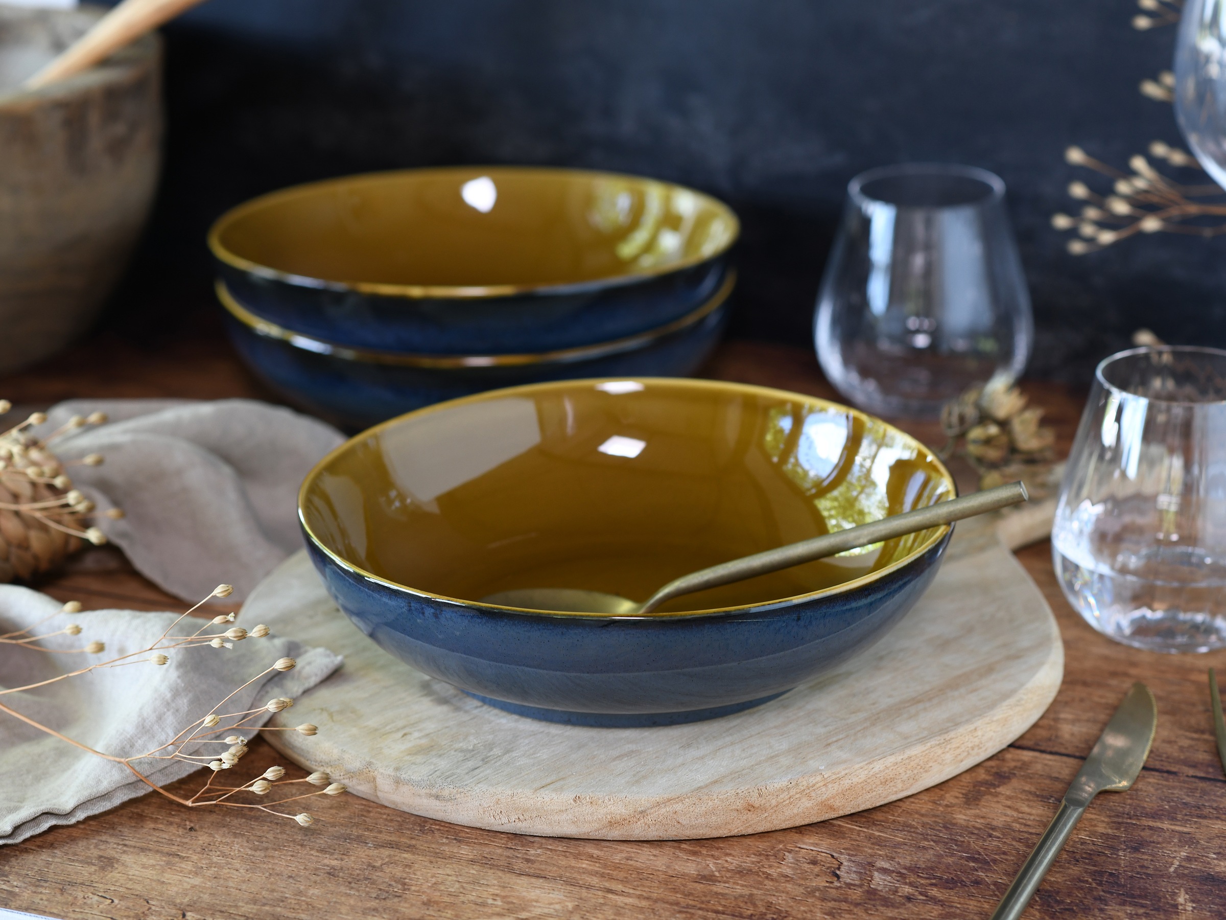 CreaTable Schale »Mallorca, Poke Bowl 4-tlg« 4 Stk. aus Steinzeug Spezialglasur mit Vintage Außenrand