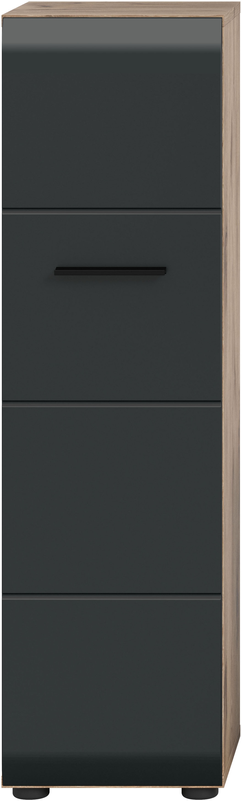welltime Stauraumschrank »FLORENZ, Höhe 106 cm, 1 Tür, 4 Fächer, stehend & hängend montierbar« TOPSELLER!, 1 Stk. tlg. Türanschlag wechselbar, hochwertige MDF Front, Badschrank, Bad
