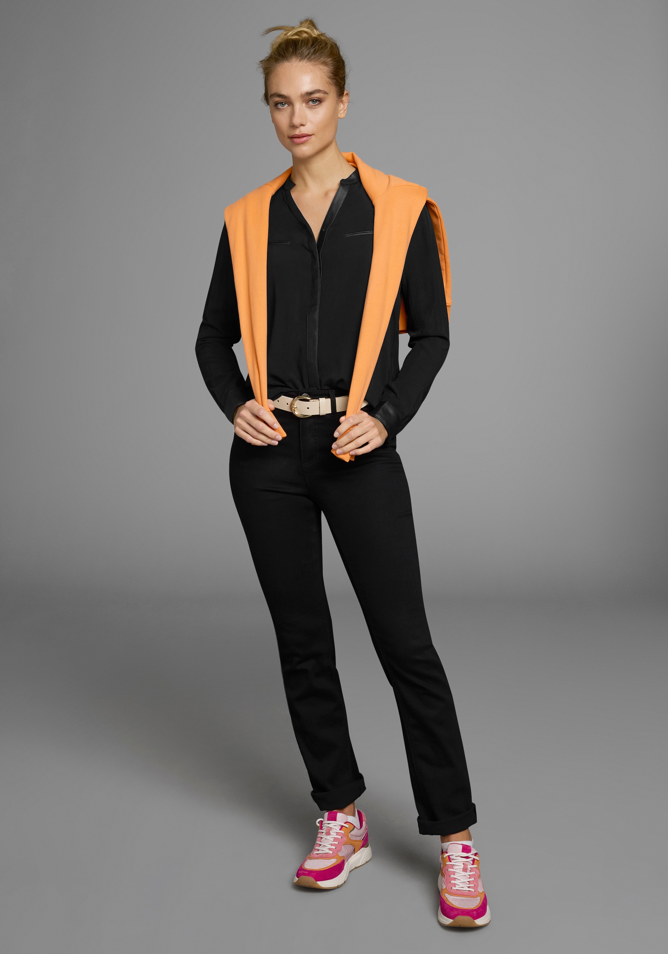 AJC Hemdbluse, mit Details aus Lederimitat