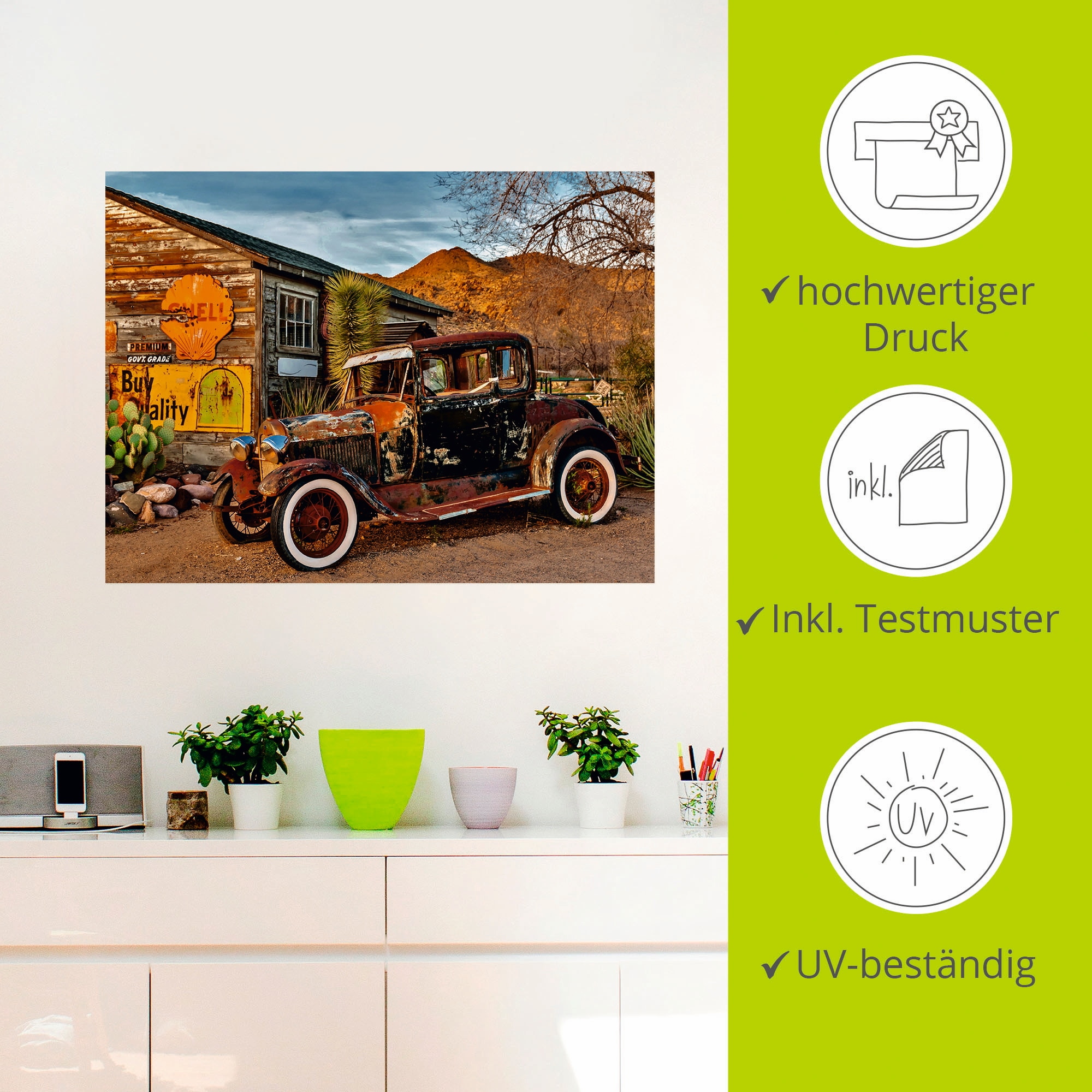 Artland Wandbild »Oldtimer Route 66 Hackberry«, Auto, (1 St.), als Leinwandbild, Wandaufkleber in verschied. Größen