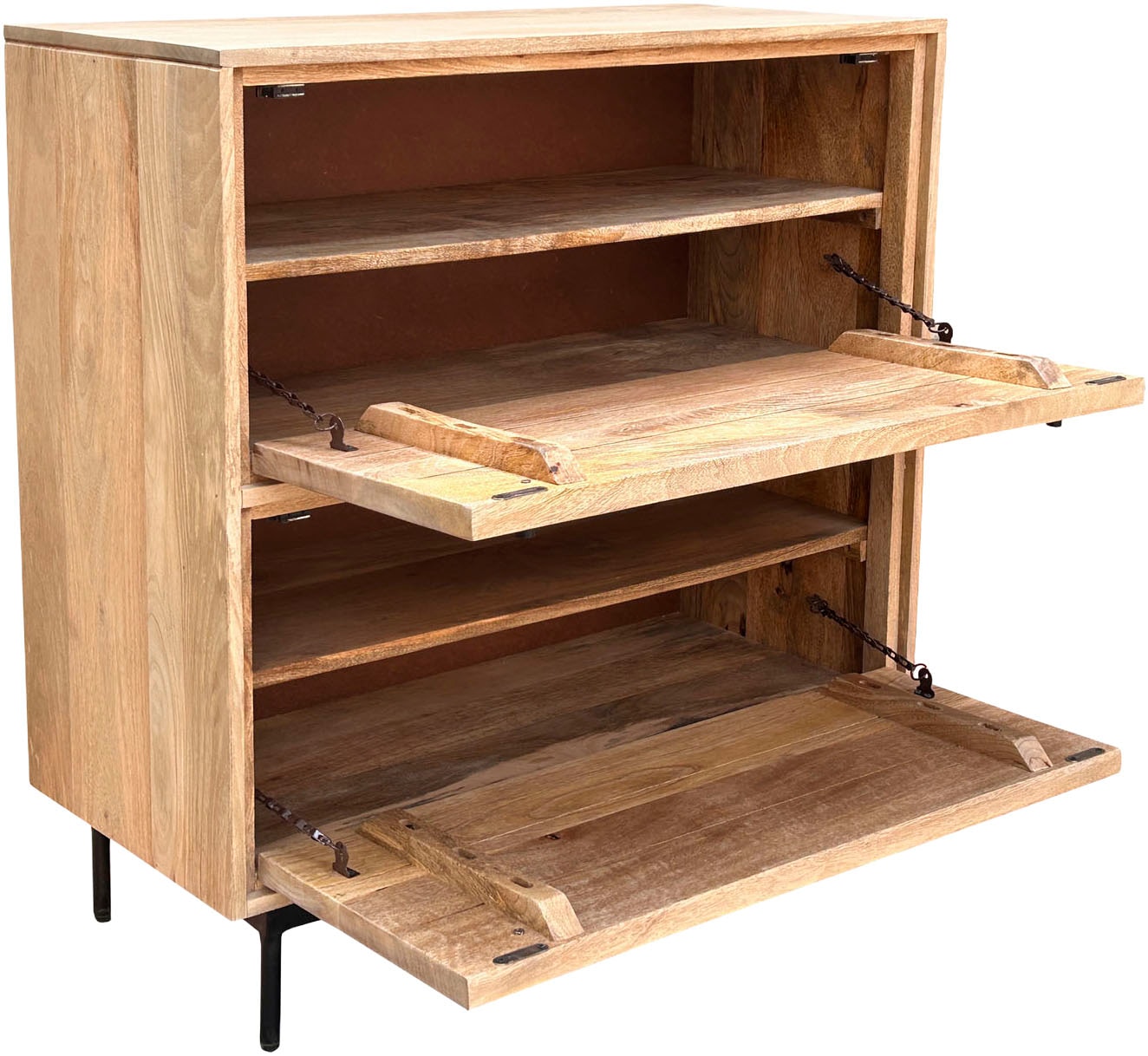 SIT Schuhschrank 1 Stk. tlg. Massiver Schuhschrank mit Lamellen‑Front & kunstvollen Schnitzereien