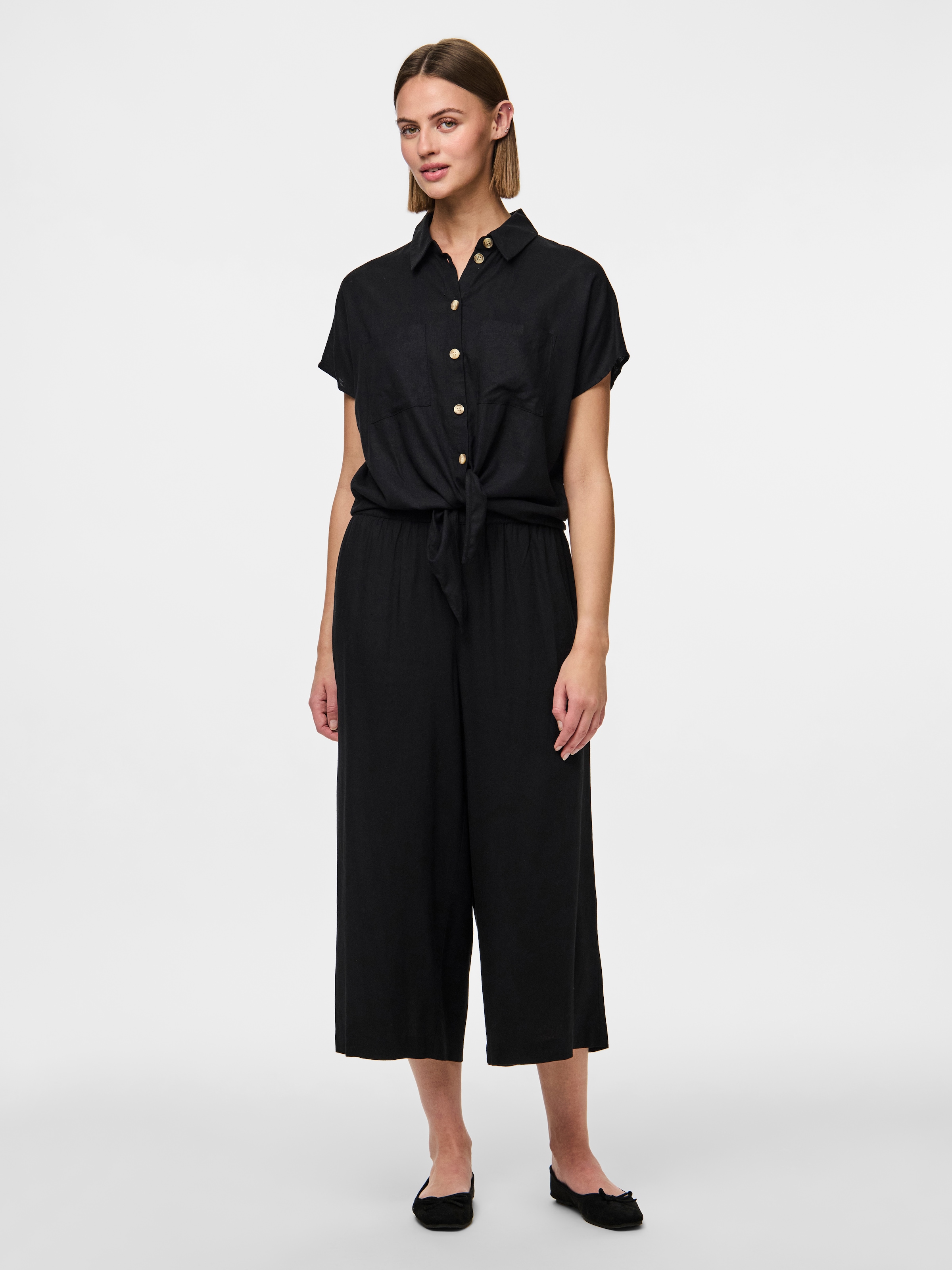 pieces Kurzarmbluse »PCPIA SS TIE SHIRT WVN NOOS«, mit Leinen
