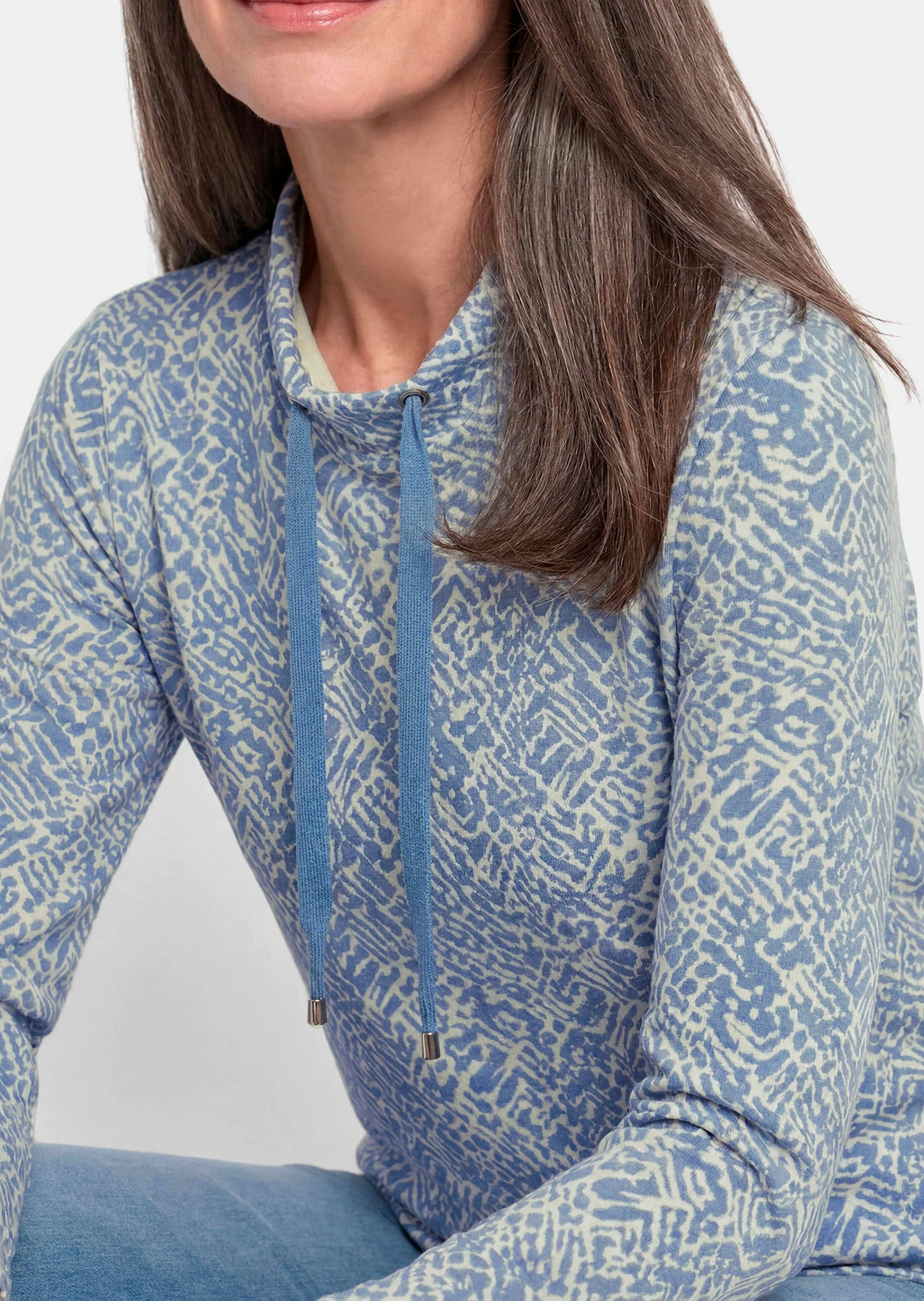 GOLDNER Sweatshirt »Sweater mit grafischem Druck«, Tunnelzug im Stehbund mit Kordelstoppern
