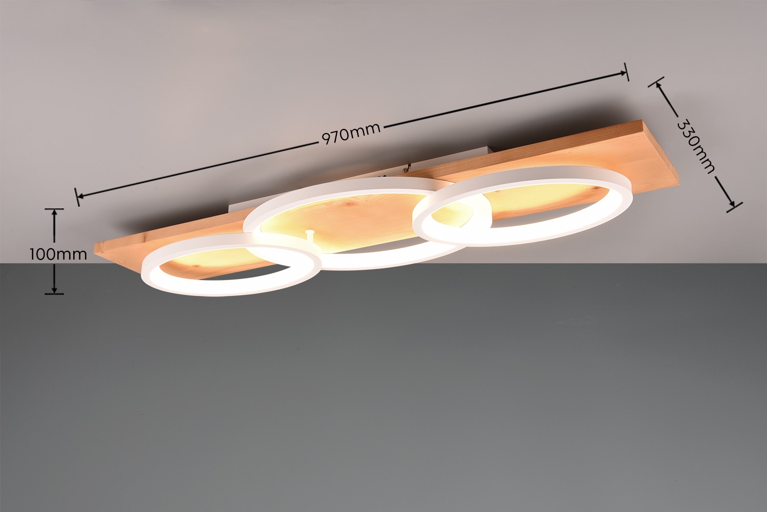 TRIO Leuchten LED Deckenleuchte »BARCA, dimmbare Deckenlampe aus Holz & Metall mit indirektem Licht«, 1 flammig, Leuchtmittel LED-Board | LED fest integriert, LED warmweiß & 4700 Lumen, für Wand- und Deckenmontage, 3 Dimmstufen