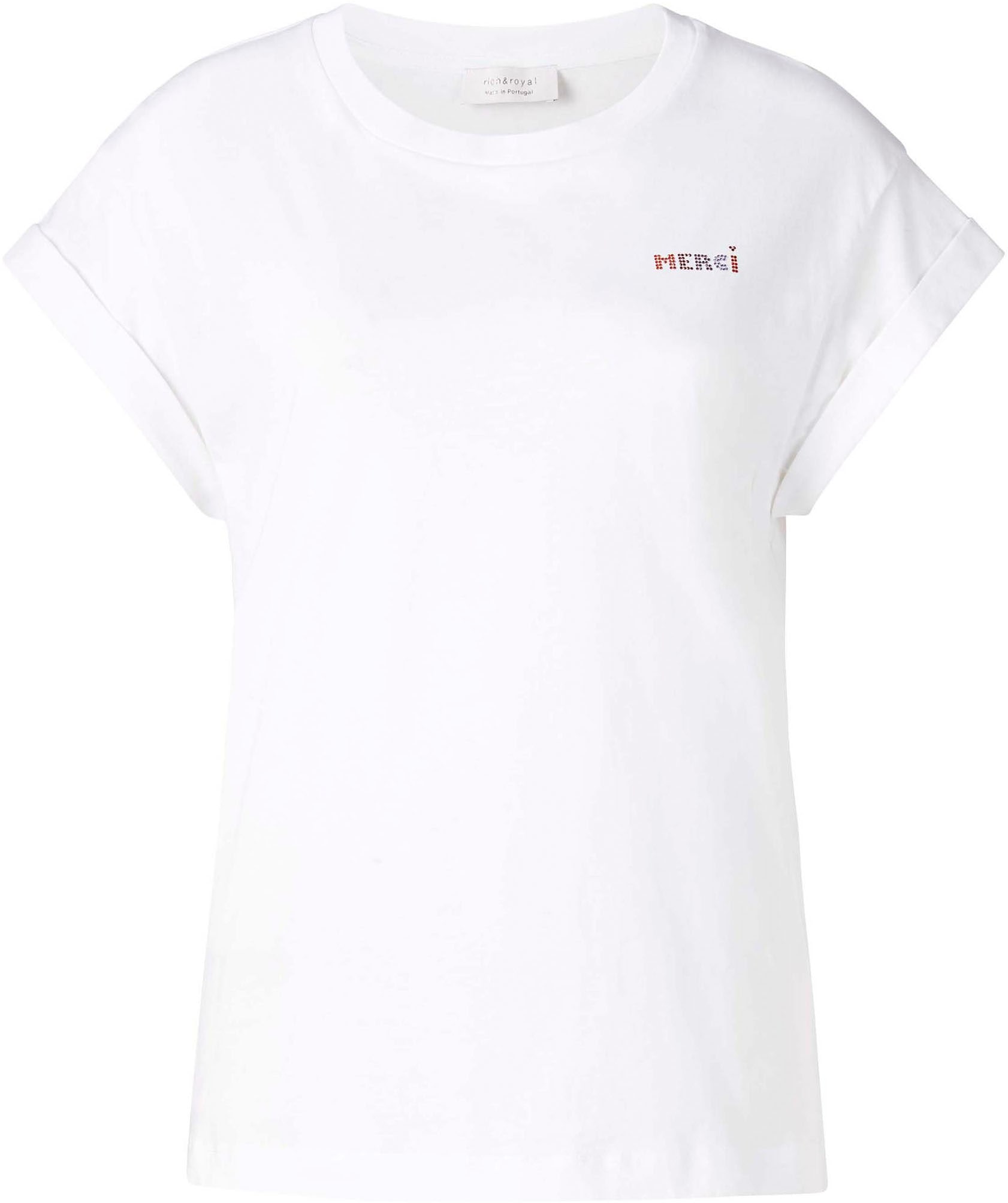 Shirt«, ♕ Sparkle Royal Brusthöhe bei mit »Boyfriend Glitzer-Print Rich in Organic T-Shirt &