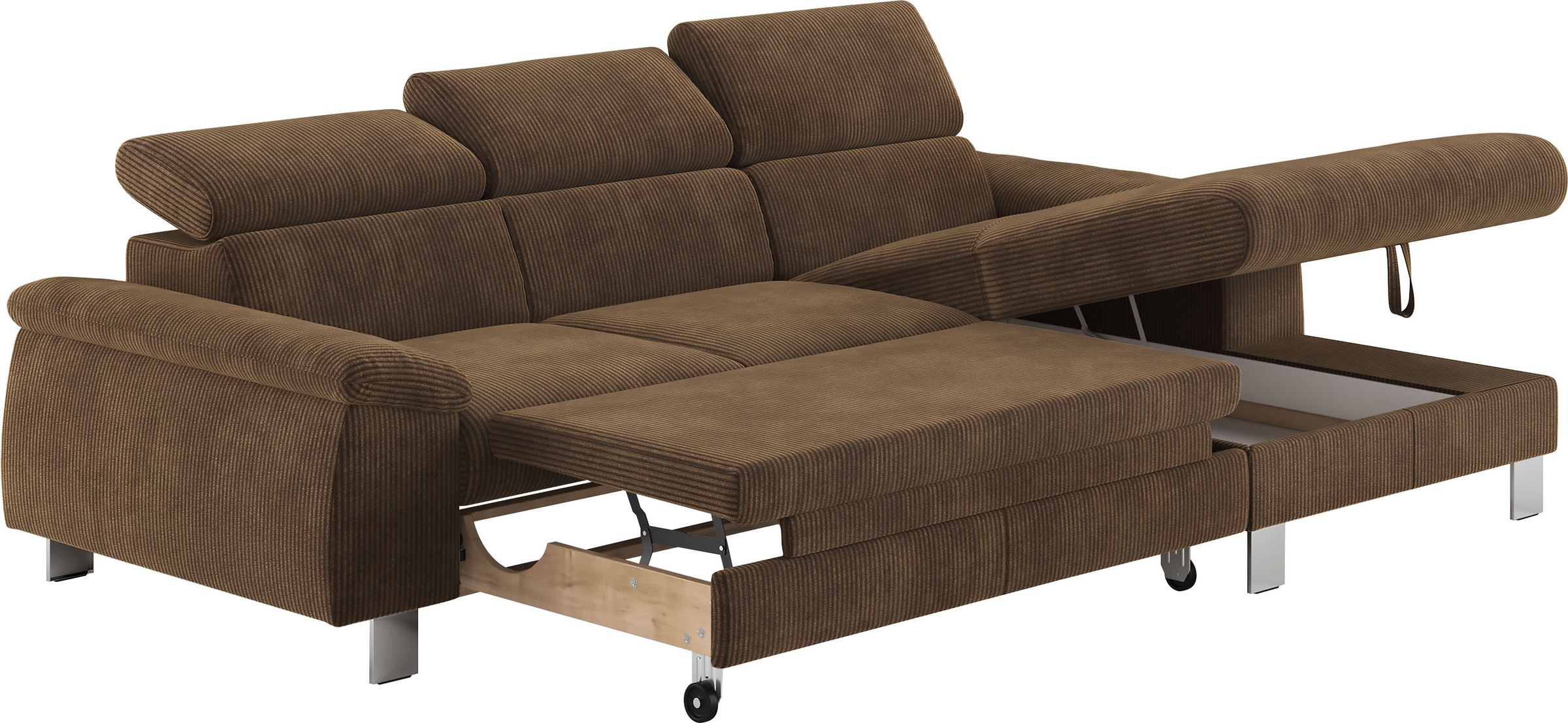 COTTA Ecksofa Komaris, Ecksofa, wahlweise mit RGB-LED-Beleuchtung und Bettfunktion/Bettkasten