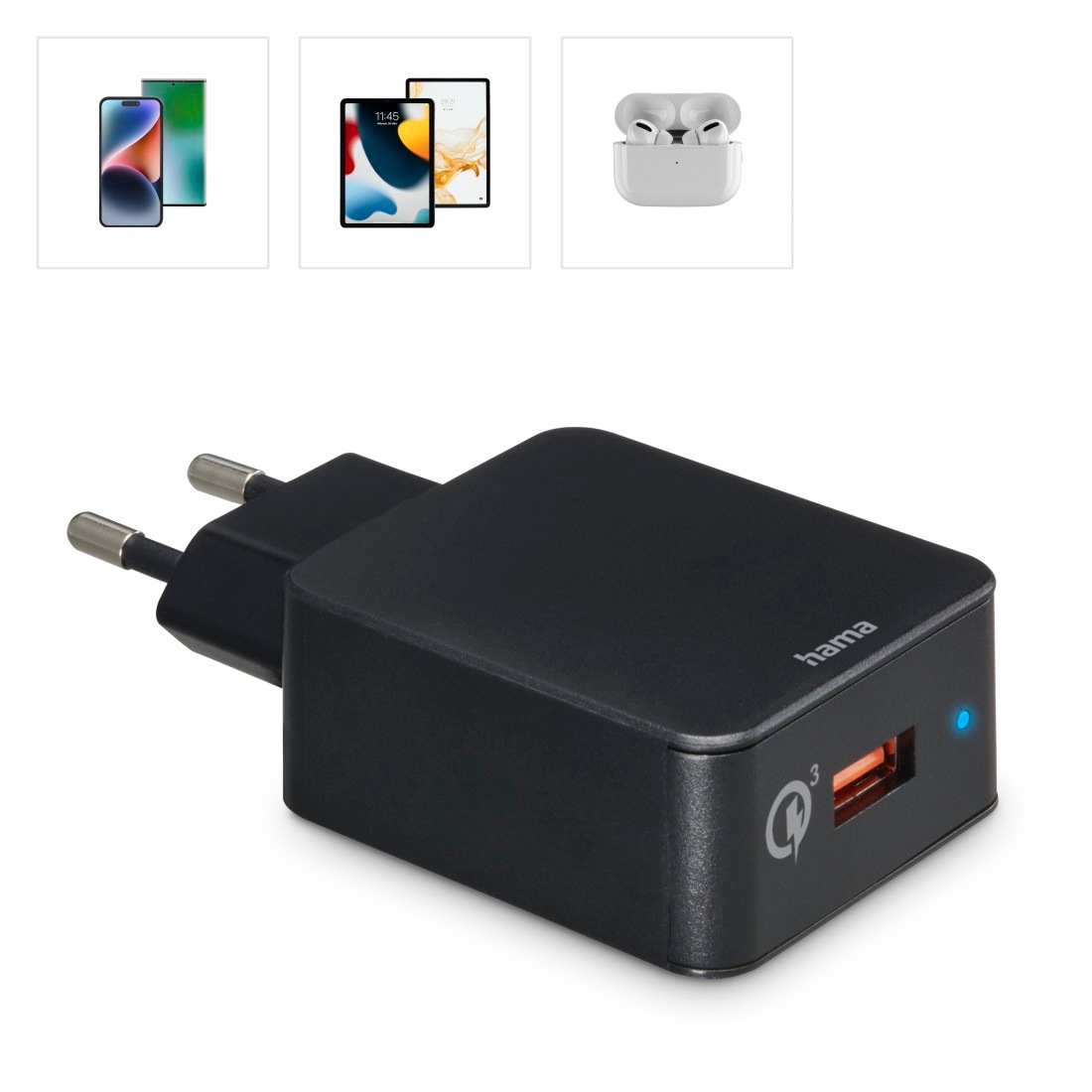 Hama USB-Ladegerät »Ladestecker USB A 19,5 Watt, Handy Schnellladegerät m Quick Charge 3.0«