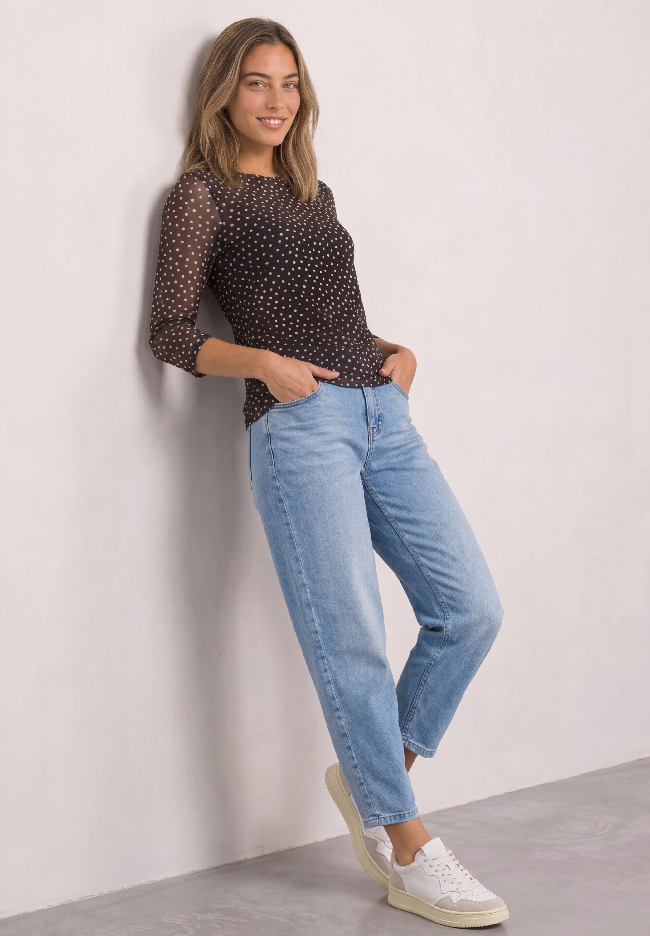 STREET ONE 3/4-Arm-Shirt aus Mesh mit Print / Kariert