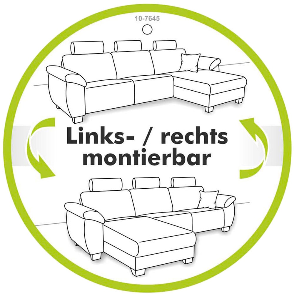 Jockenhöfer Gruppe Ecksofa »Chillout L-Form, B: 288 cm, elektr. Relaxfunktion im Sitz und Ottomane« 140kg Belastbarkeit je Sitz, Kopfteilverstellung & Zierkissen