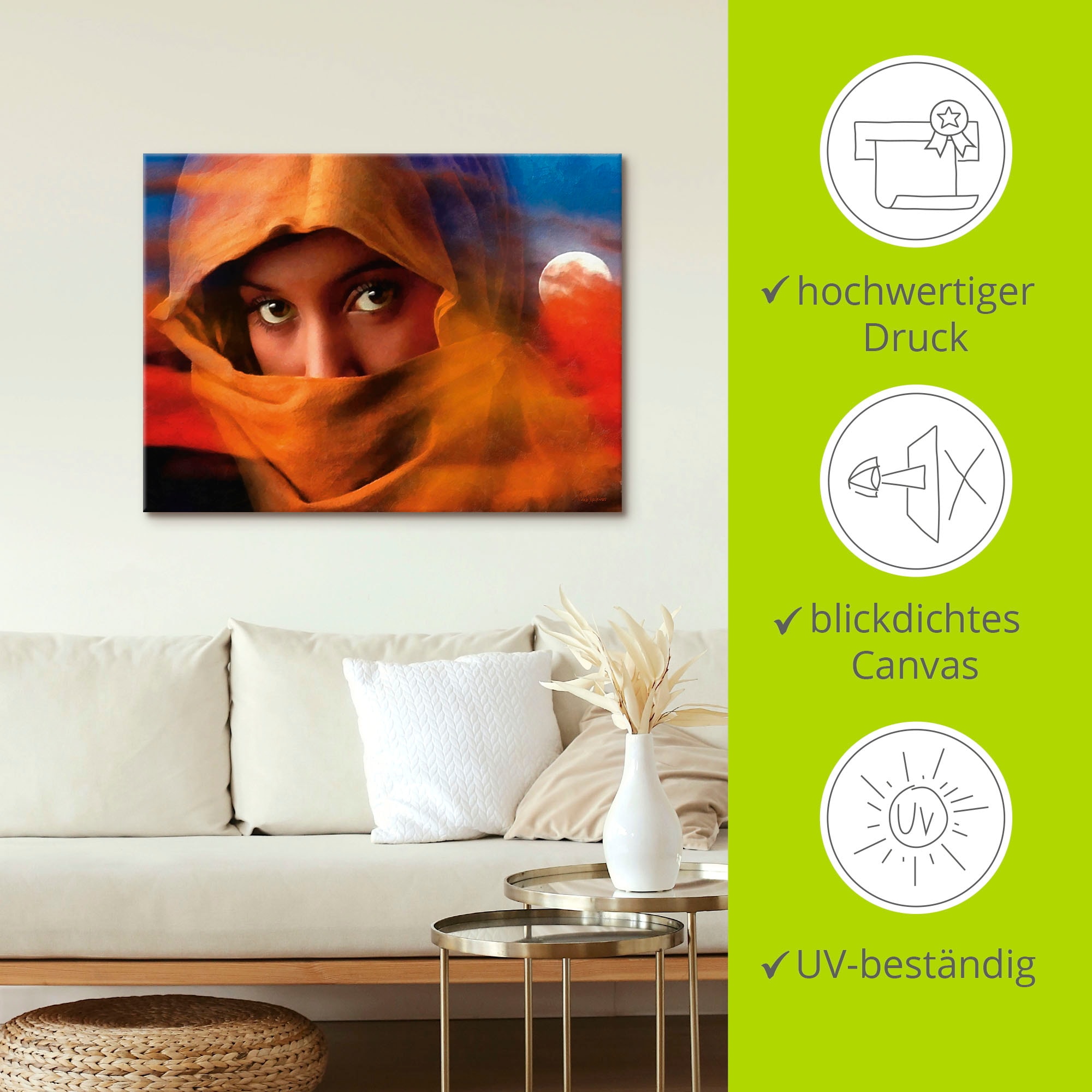 Artland Wandbild »Muslimische Mädchen Augen«, Bilder von Frauen, (1 St.), als Leinwandbild, Poster in verschied. Größen