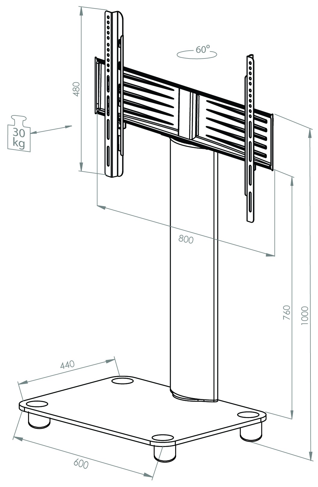 VCM Wohnzimmertisch »TV Standfuß Ständer Rack Alu Glas Rollen Tosal«