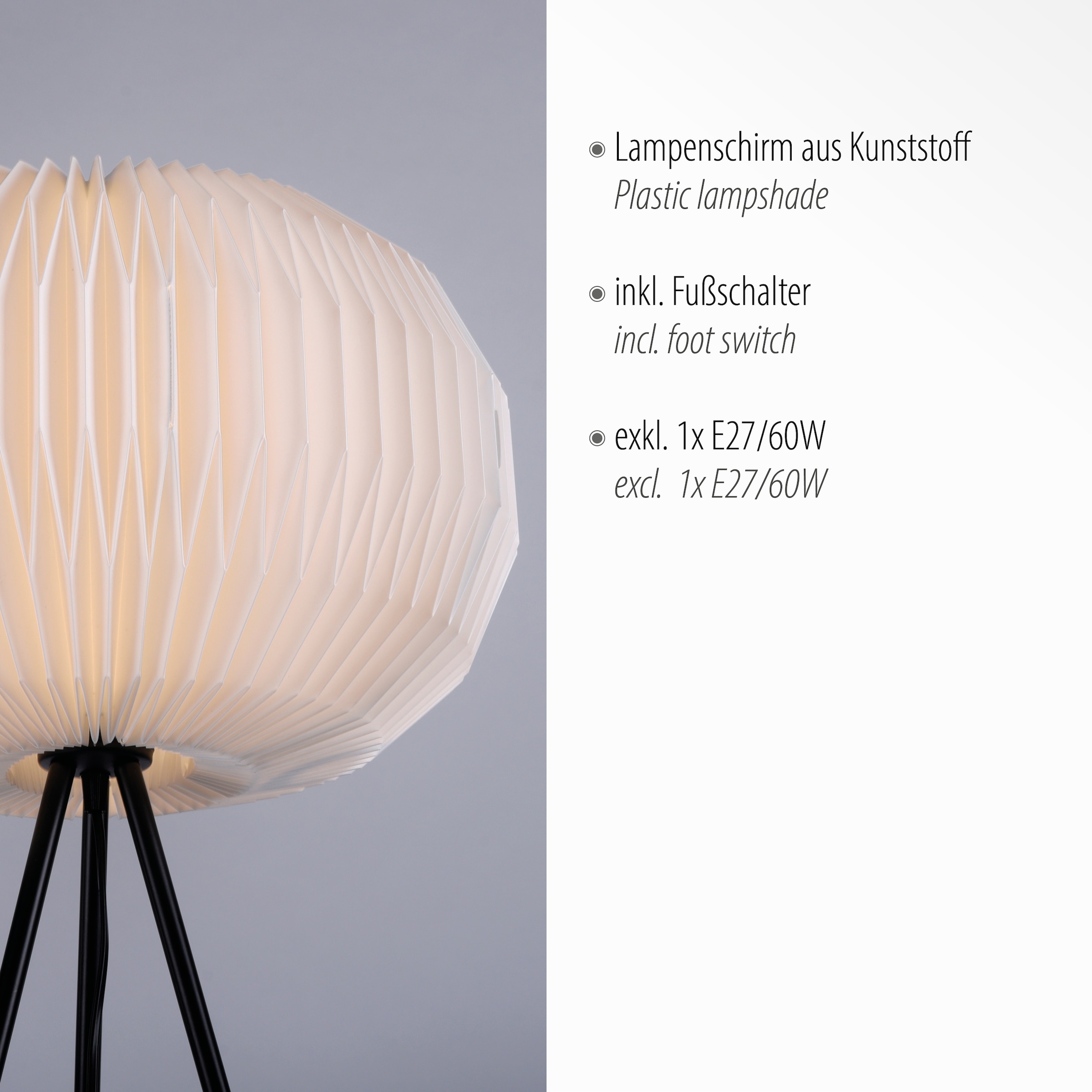 Leuchten Garantie Stehlampe mit ExklusiveE27, | XXL kaufen Schalter, 3 »PAPEL«, online Fußschalter flammig-flammig, Jahren Direkt 1