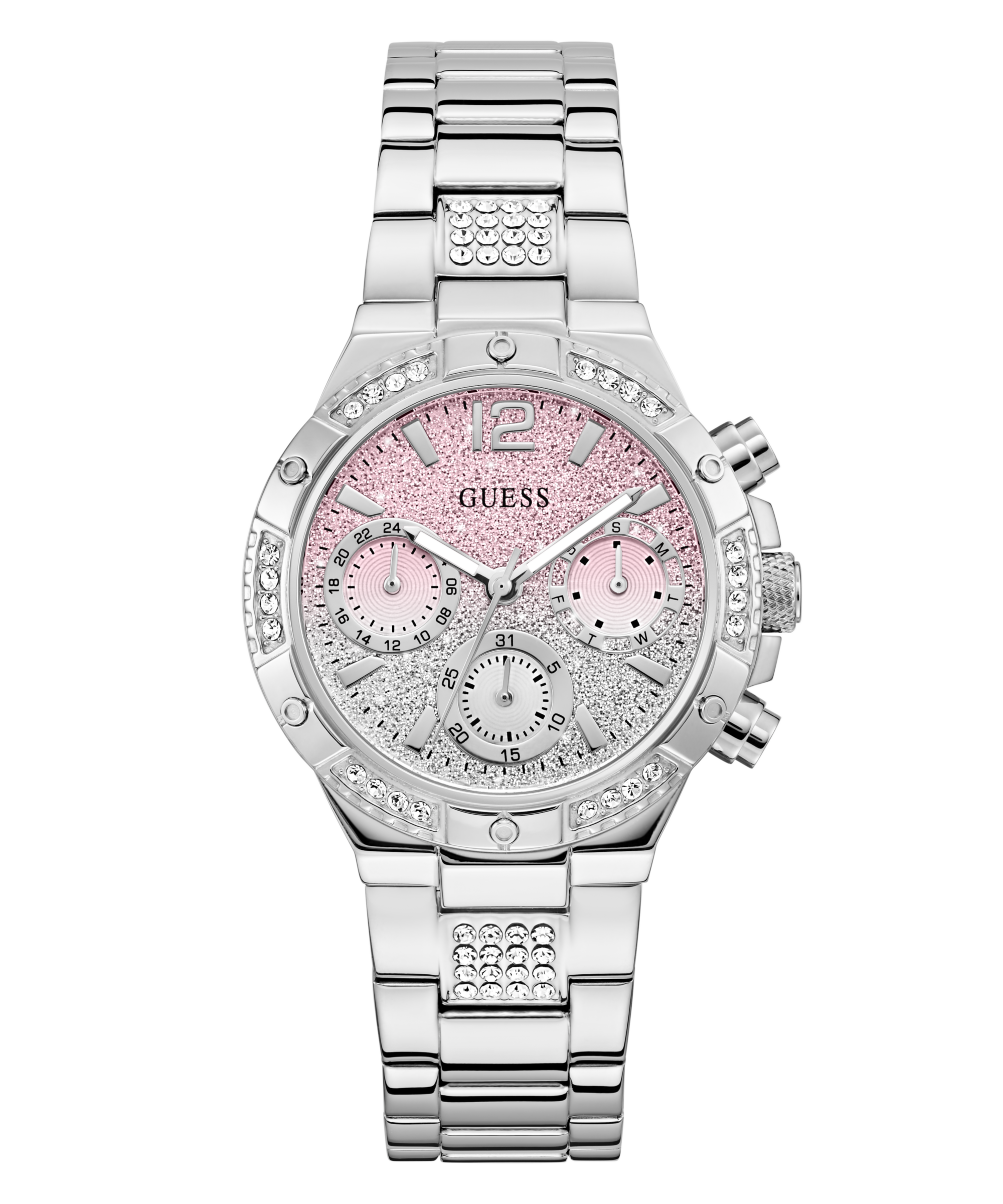 Guess Multifunktionsuhr »HARLOW« Quarzuhr, Armbanduhr, Damenuhr, Edelstahlarmband, Datum
