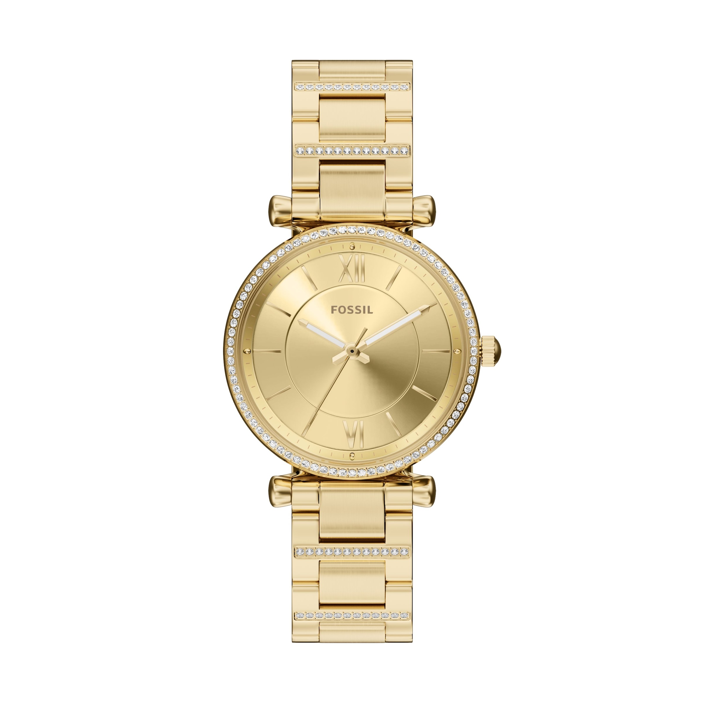 Fossil Quarzuhr »Carlie« Armbanduhr, Damenuhr, Edelstahlarmband, analog, Glassteine