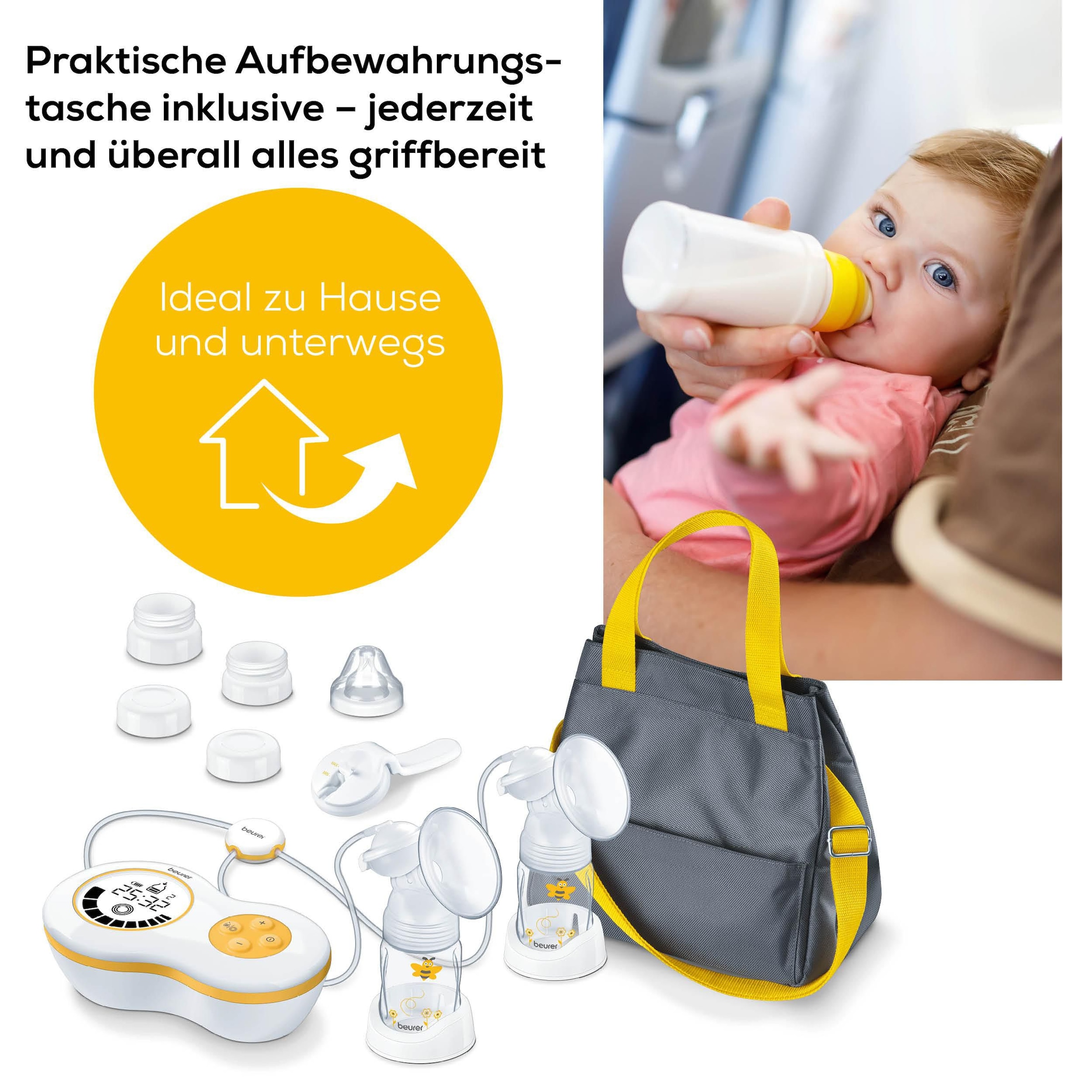 BEURER Elektrische Doppelmilchpumpe »BY 70 inkl. Handpumpe«, Für beid- und einseitiges Abpumpen geeignet, 10 Stimulationsstufen