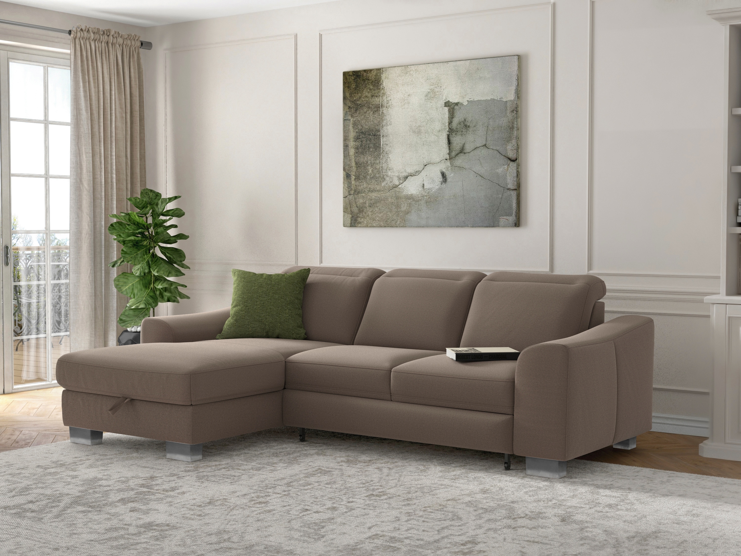sit&more Ecksofa »Dundee L-Form«, mit Federkern und Edelstahlfüßen, wahlweise mit Kopfteilverstellung