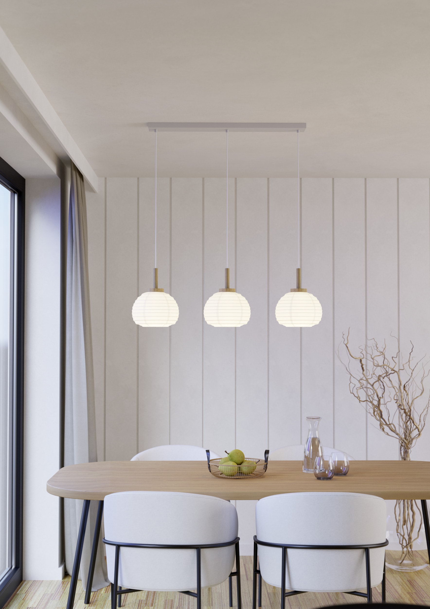 EGLO Hängeleuchte »SUMMERHILL Pendellampe - Stahl, Holz - E27 - 3X40W - IP20« E27 1 Stk. Hängelampe, Deckenlampe, Wohnzimmer, Esszimmer, L92,5 x B22,5 x H110cm