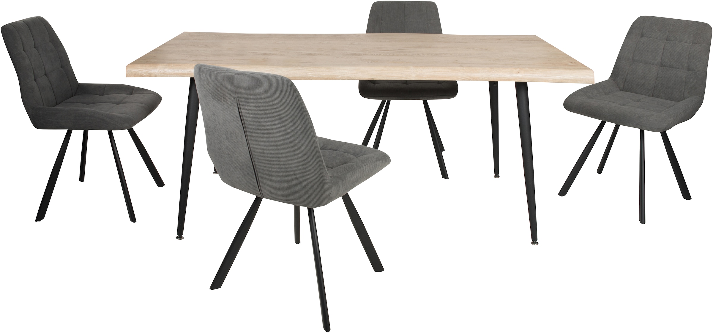Duo Collection Essgruppe »Esszimmergruppe Tailin & Elli«, (Set, 5 tlg., 5-tlg.), Baumkantentisch, massives Metallgestell, bis 100 kg belastbar