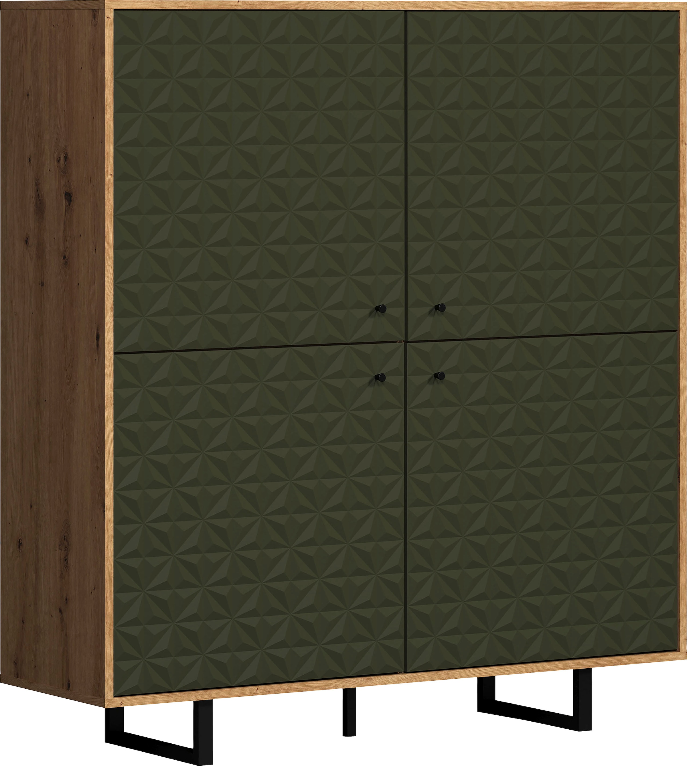 PLACES OF STYLE Highboard »Ferretti« Sideboard mit besonderer Fräsung - Füße und Griffe aus Metall