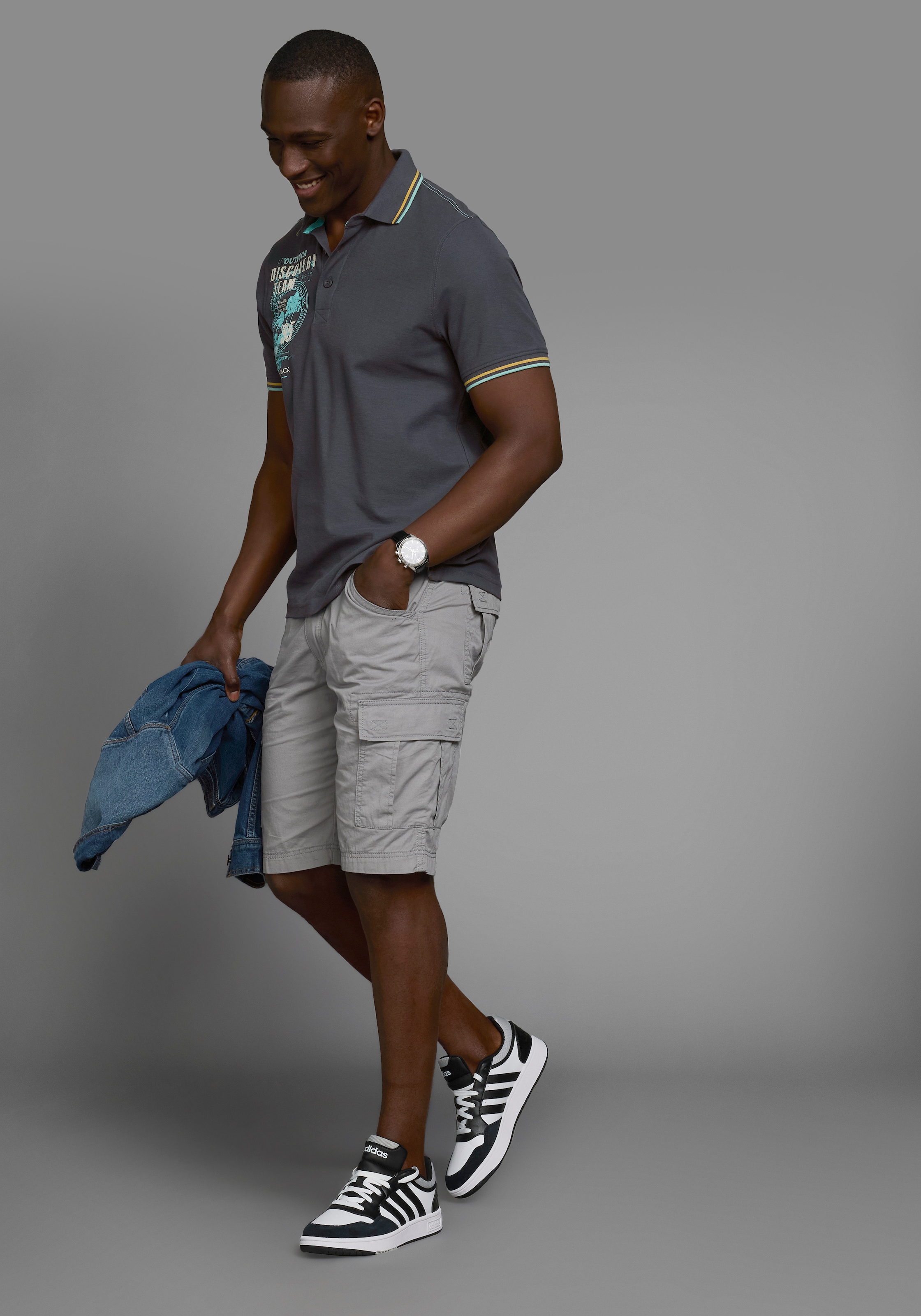 Man's World Poloshirt, Kurzarm, lässige Passform, mit trendigem Print, Polokragen