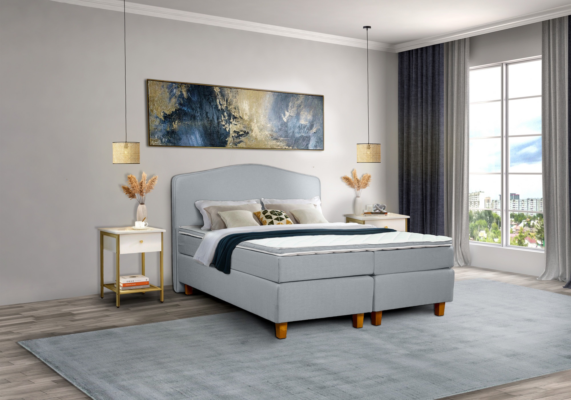 INOSIGN Boxspringbett »Jalma« Füße aus massiver Birke ; Inkl. Topper