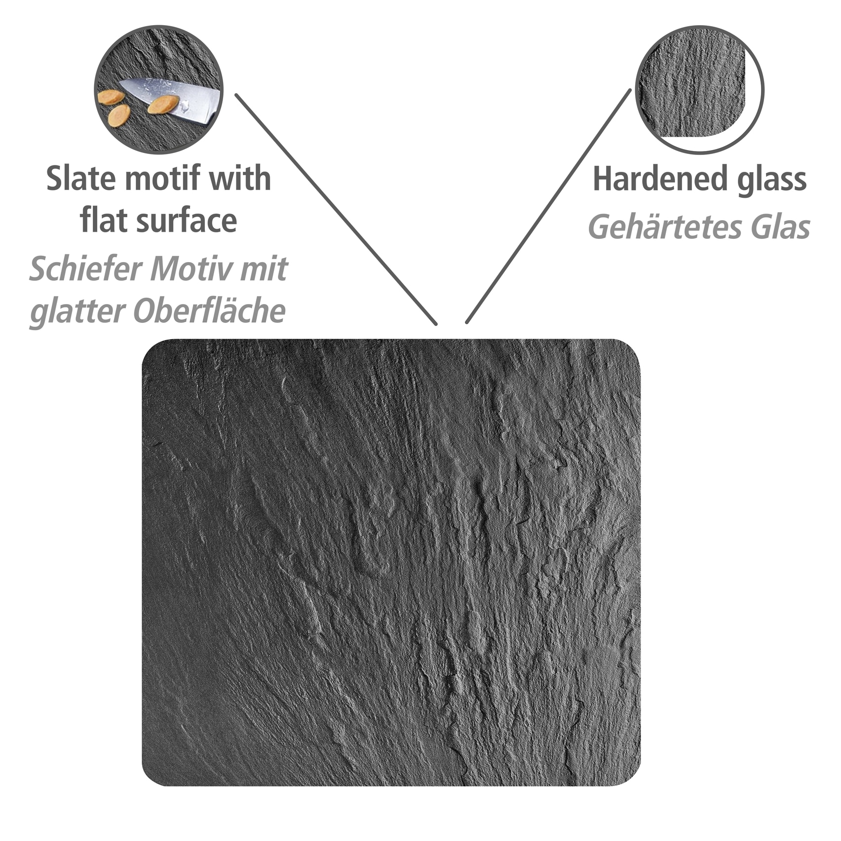 WENKO Herd-Abdeckplatte »Multi Modell Schiefer«, Spritzschutz, Herdblende, Schneidbrett, für Glaskeramik-Kochfelder
