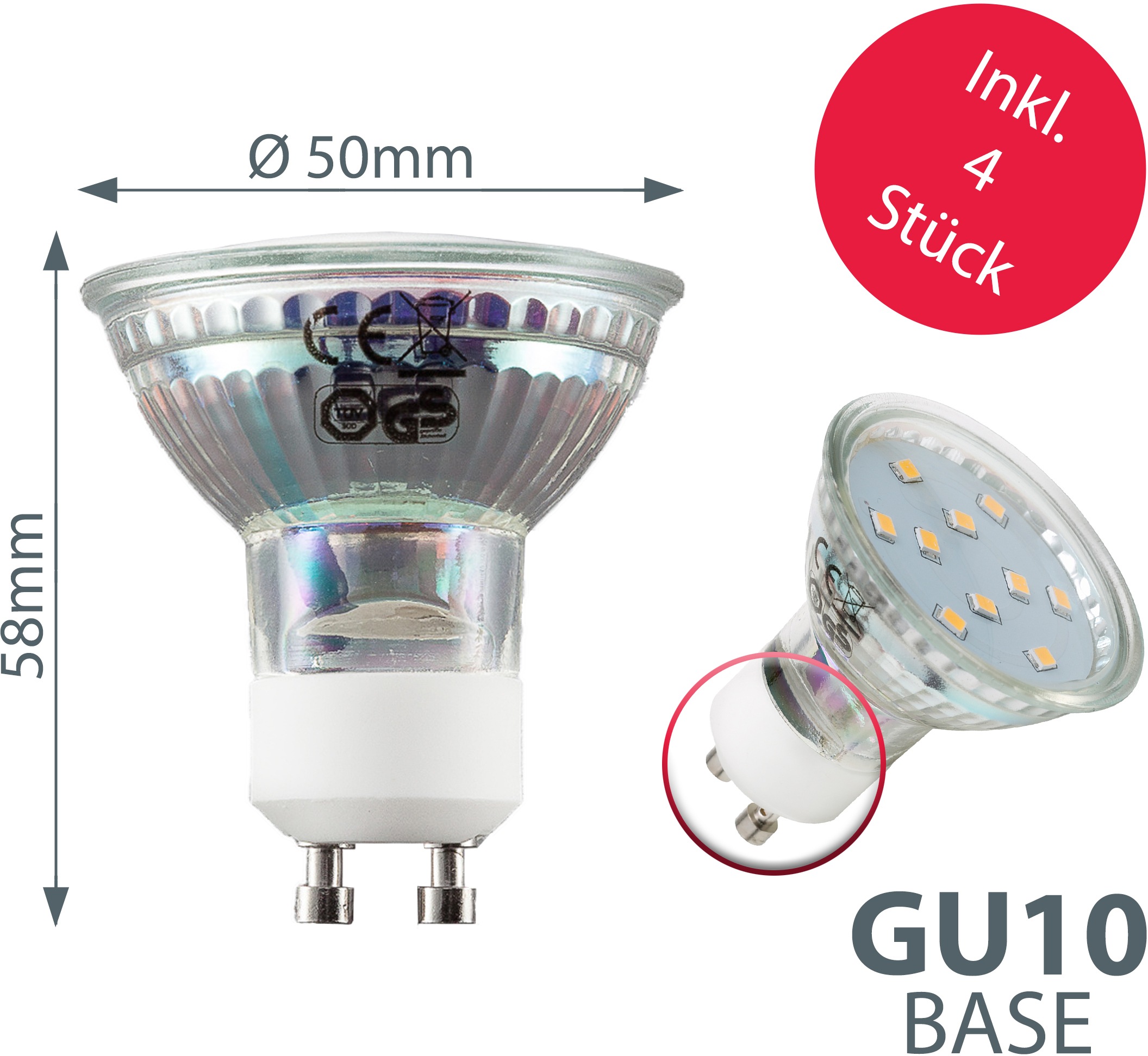 B.K.Licht LED Deckenstrahler, 4 flammig, Leuchtmittel GU10 | Leuchtmittel wechselbar, LED Deckenleuchte, rund, Metall, Glas, Strahler, GU10, inkl. 3W 250lm