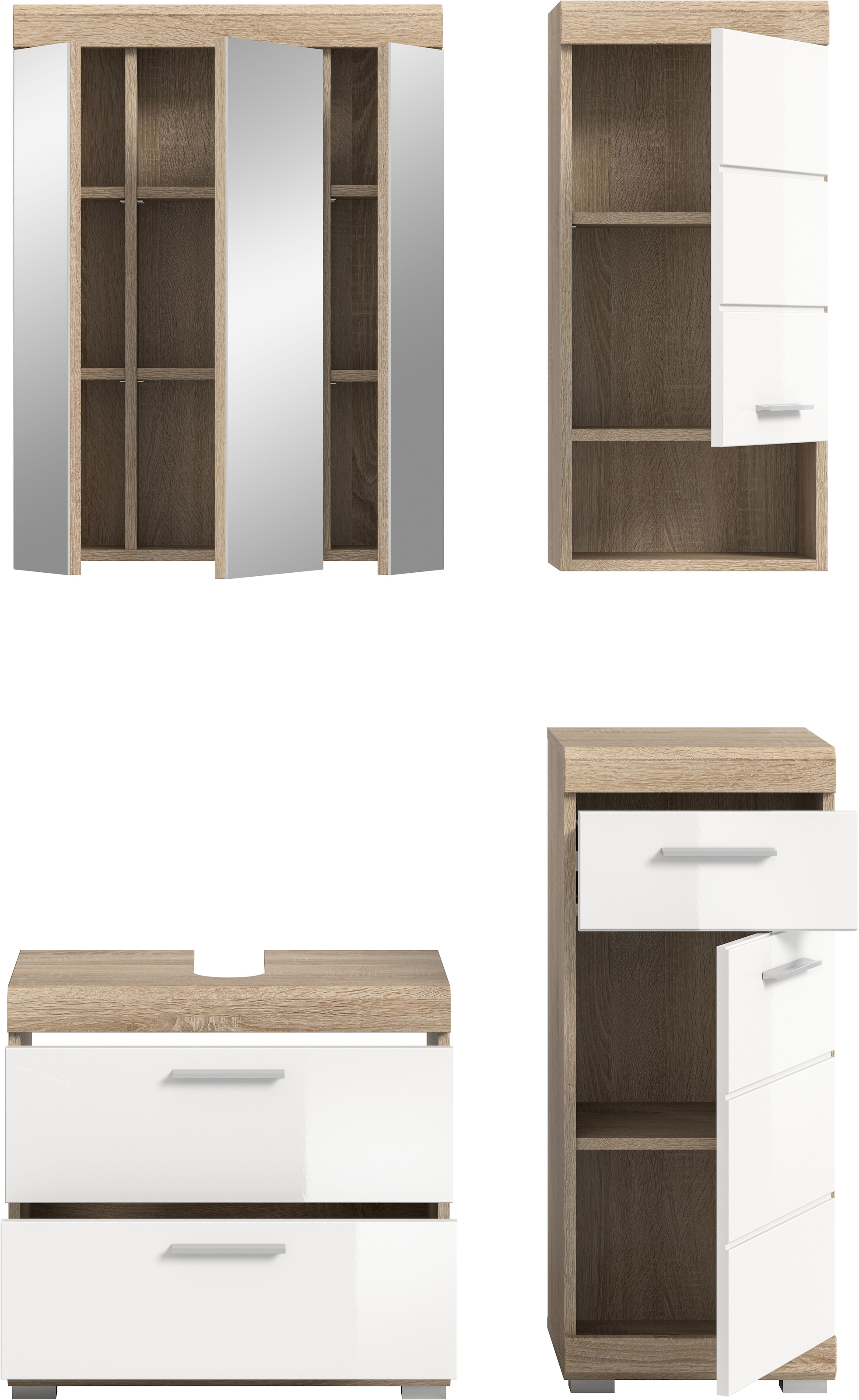 INOSIGN Badmöbel-Set »Siena, 4 teilig, bestehend aus:«, (Set, 4 St., TOPSELLER!), Waschbeckenunterschrank, Spiegelschrank, Unterschrank, Hängeschrank