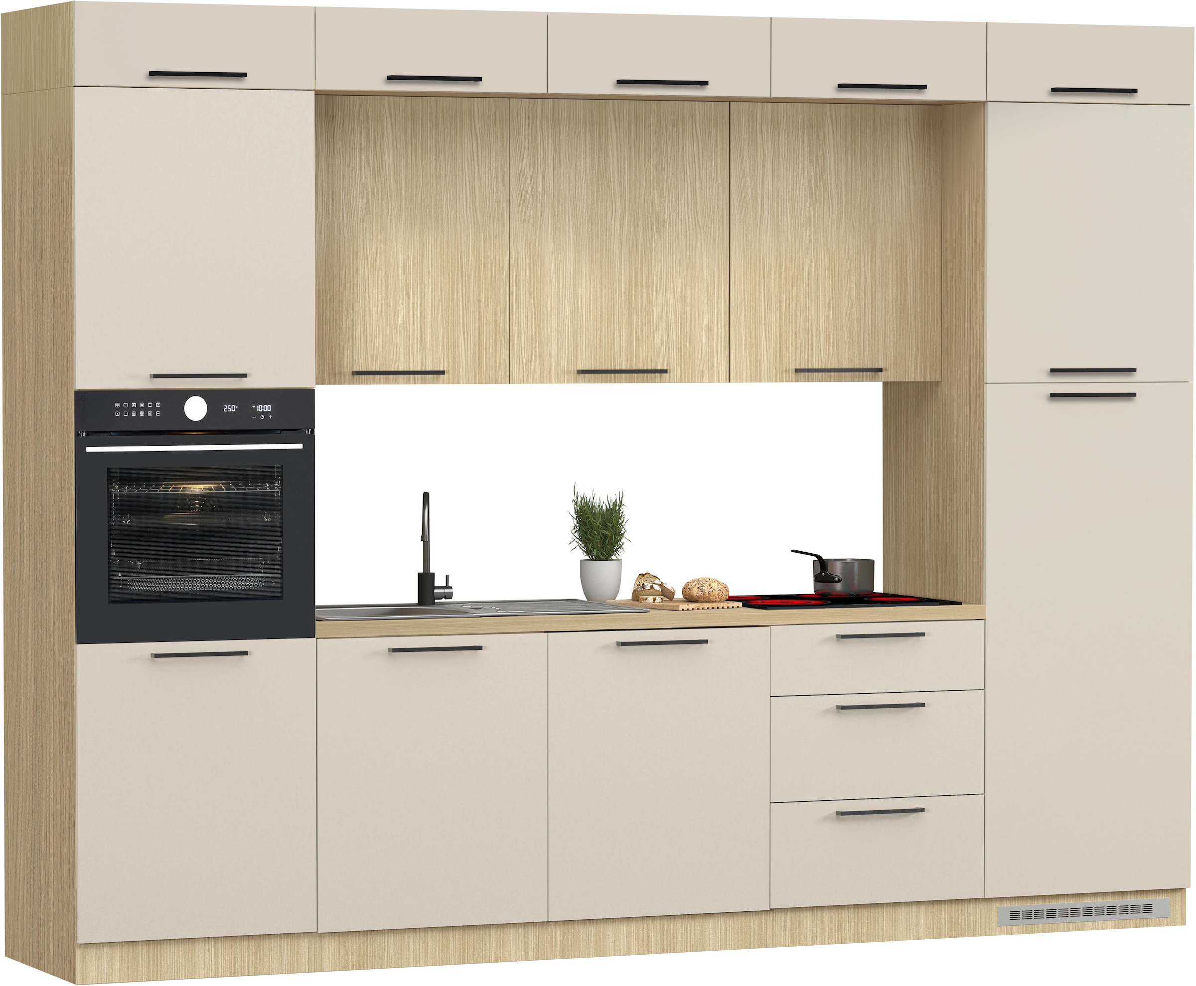 KOCHSTATION Küchenzeile »Luna, Einbauküche, Zeilenküche, mit Soft-Close Funktion, Made in Italy« Breite 300 cm ohne E-Geräte, mit Spüle+Siphon und Aufsatz