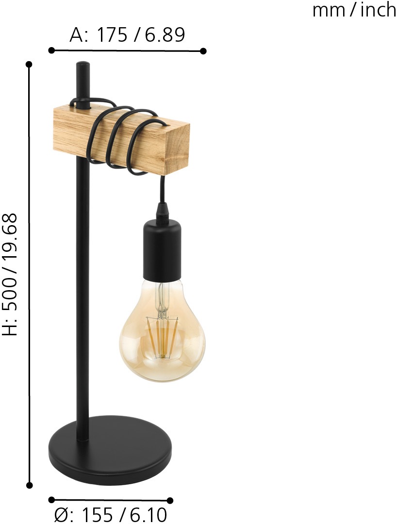 EGLO Tischleuchte »TOWNSHEND«, 1 flammig, Leuchtmittel E27 | ohne Leuchtmittel, Vintage Tischleuchte, Retro Lampe, Nachttischlampe, E27, mit Schalter