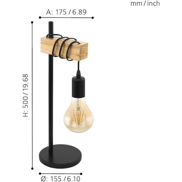 EGLO Tischleuchte »TOWNSHEND«, 1 flammig-flammig, Vintage Tischleuchte, Retro  Lampe, Nachttischlampe, E27, mit Schalter online kaufen | mit 3 Jahren XXL  Garantie