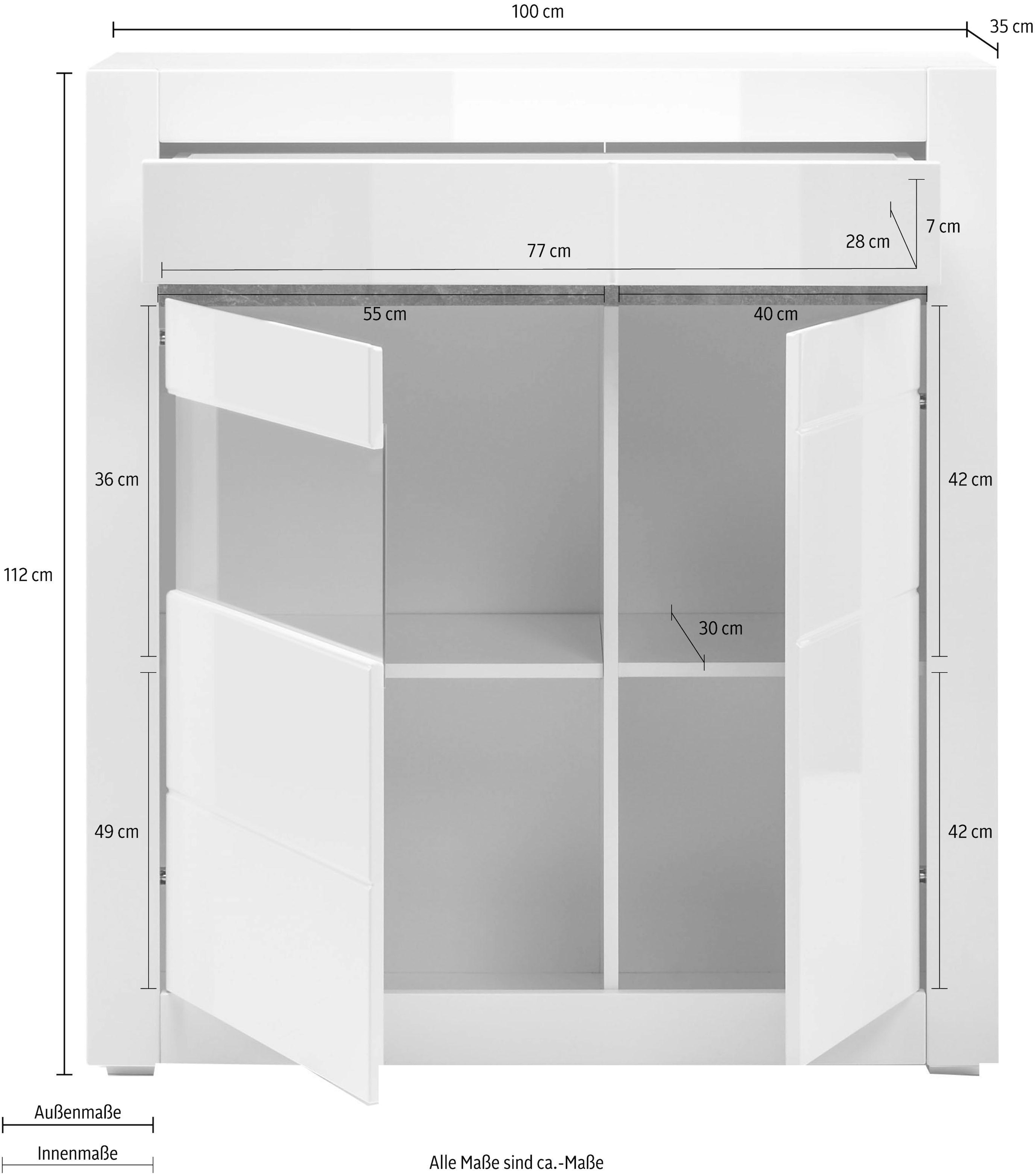 INOSIGN Vitrine »Carat«, Höhe 112 cm, Leisten angeliefert, 1 x grau, 1 x weiss