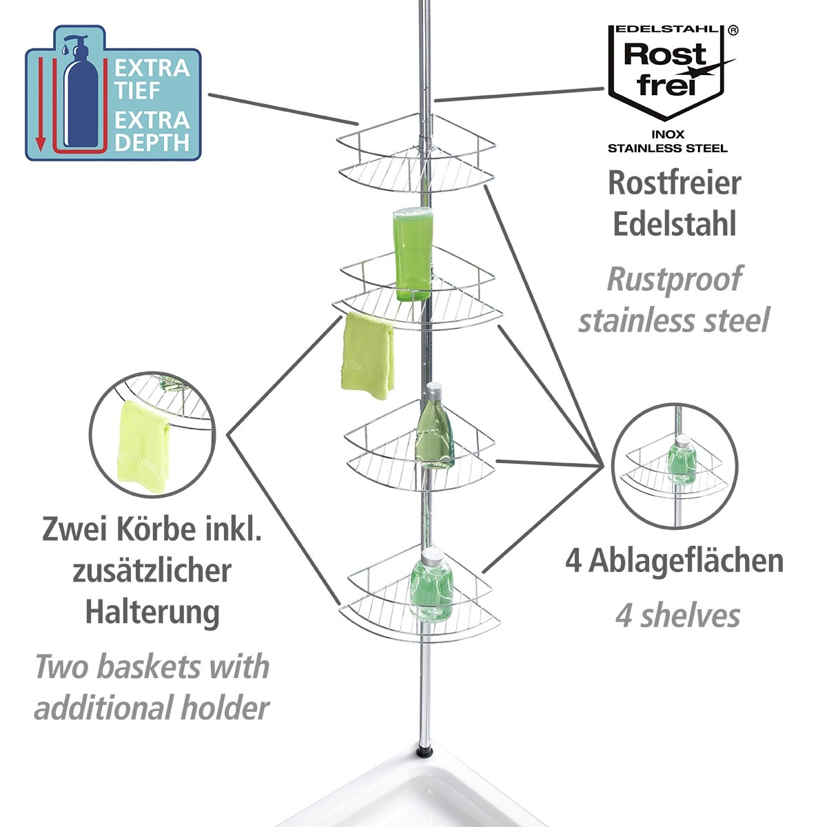 WENKO Duschablage »Dolcedo«, 4 Ablagen