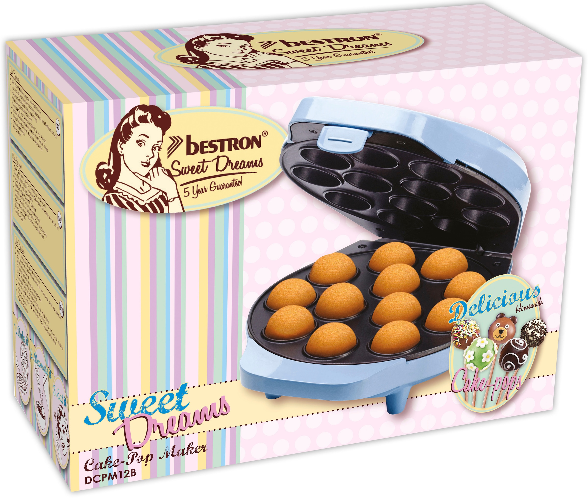 bestron Cakepop-Maker »DCPM12 im Retro Design, inklusive Cake-Pop-Butler«, 700 W, im Retro Design, Antihaftbeschichtung