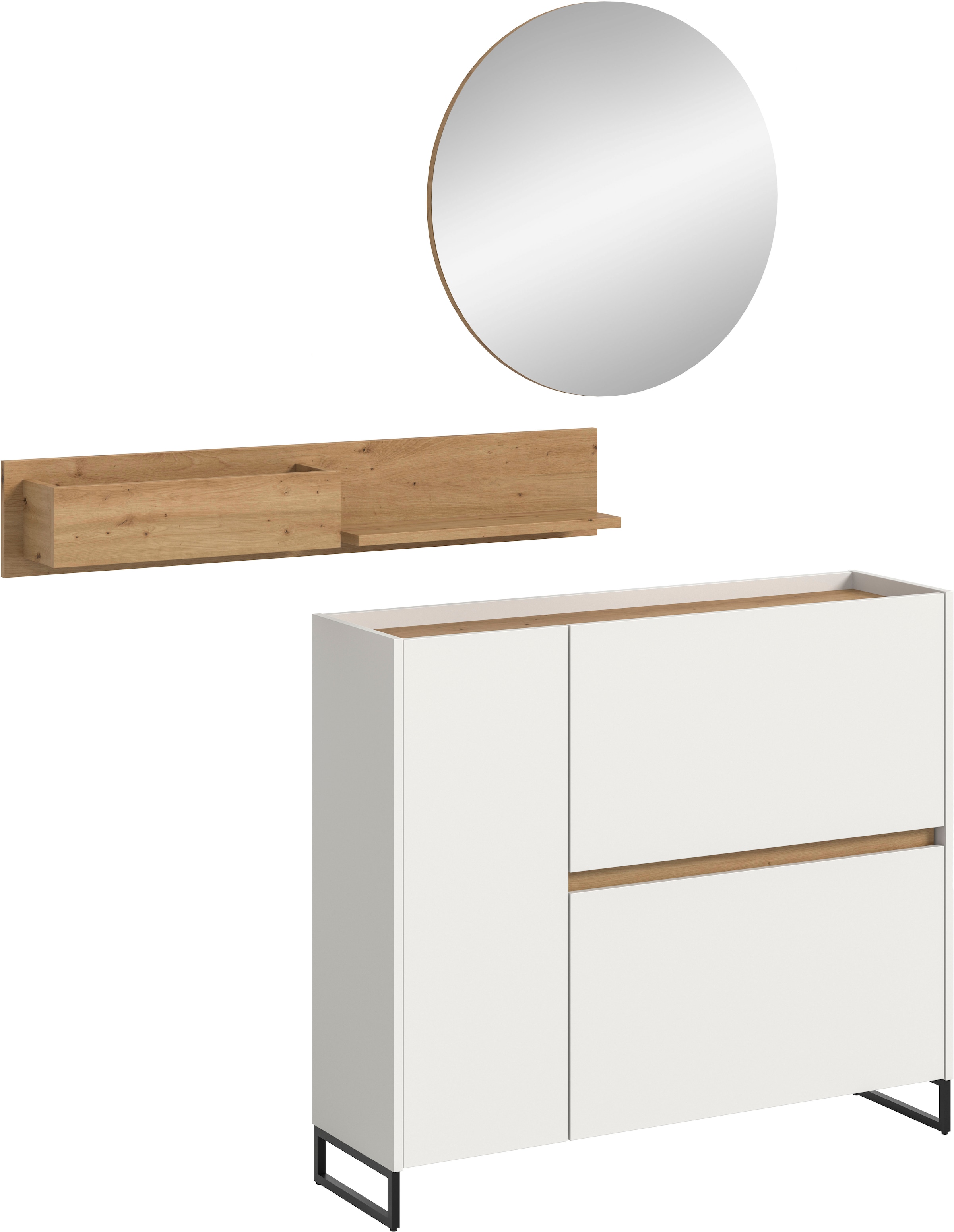 Home affaire Garderoben-Set »EVRID, 3-teilig, Breite 140 cm, individuell stellbar & erweiterbar« best. aus: Kommode, Wandboard & Spiegel, 3 Stk. tlg.