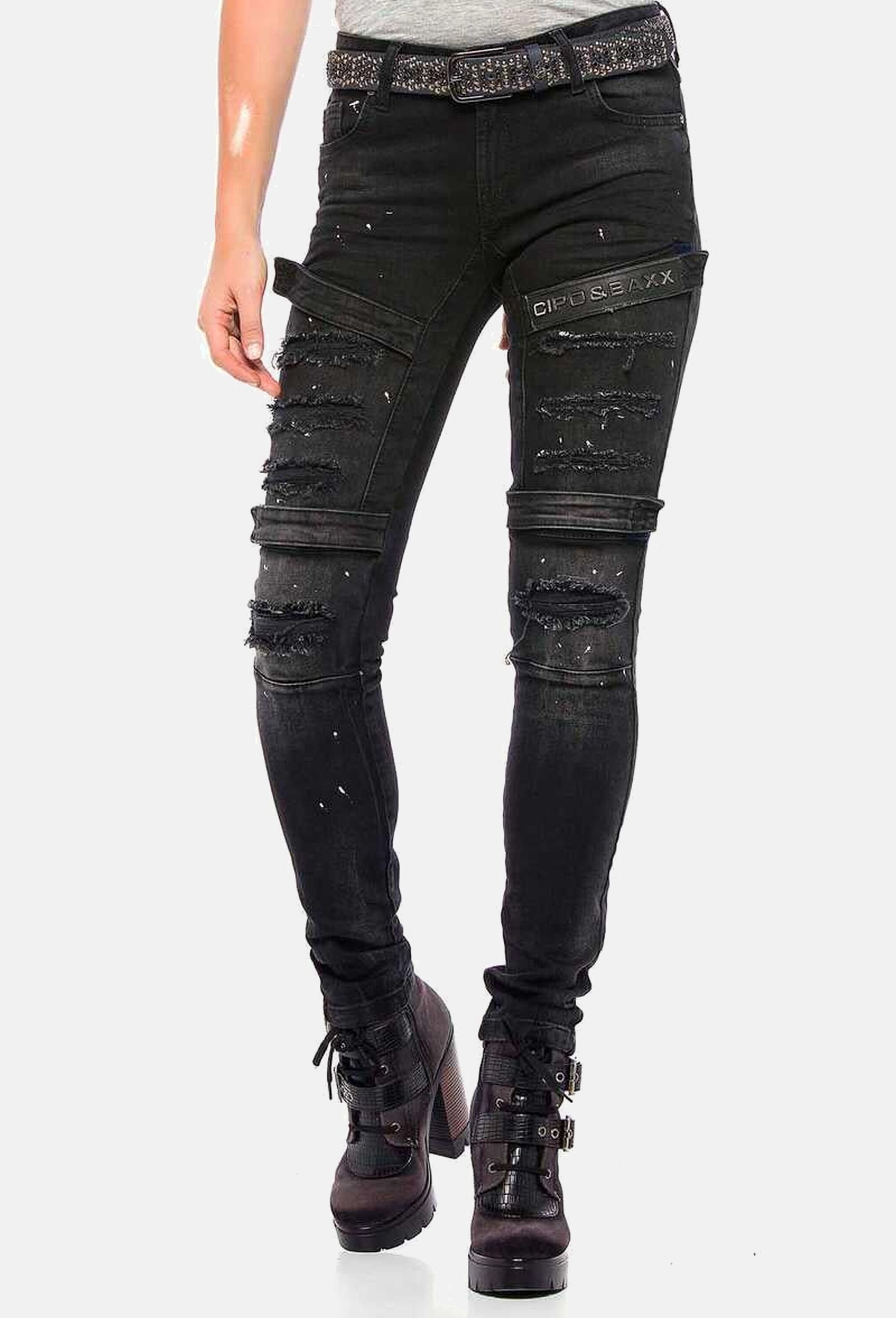Cipo & Baxx Slim-fit-Jeans »Cipo & Baxx Jeans« im coolen Biker-Look in Skinny Fit, WD383