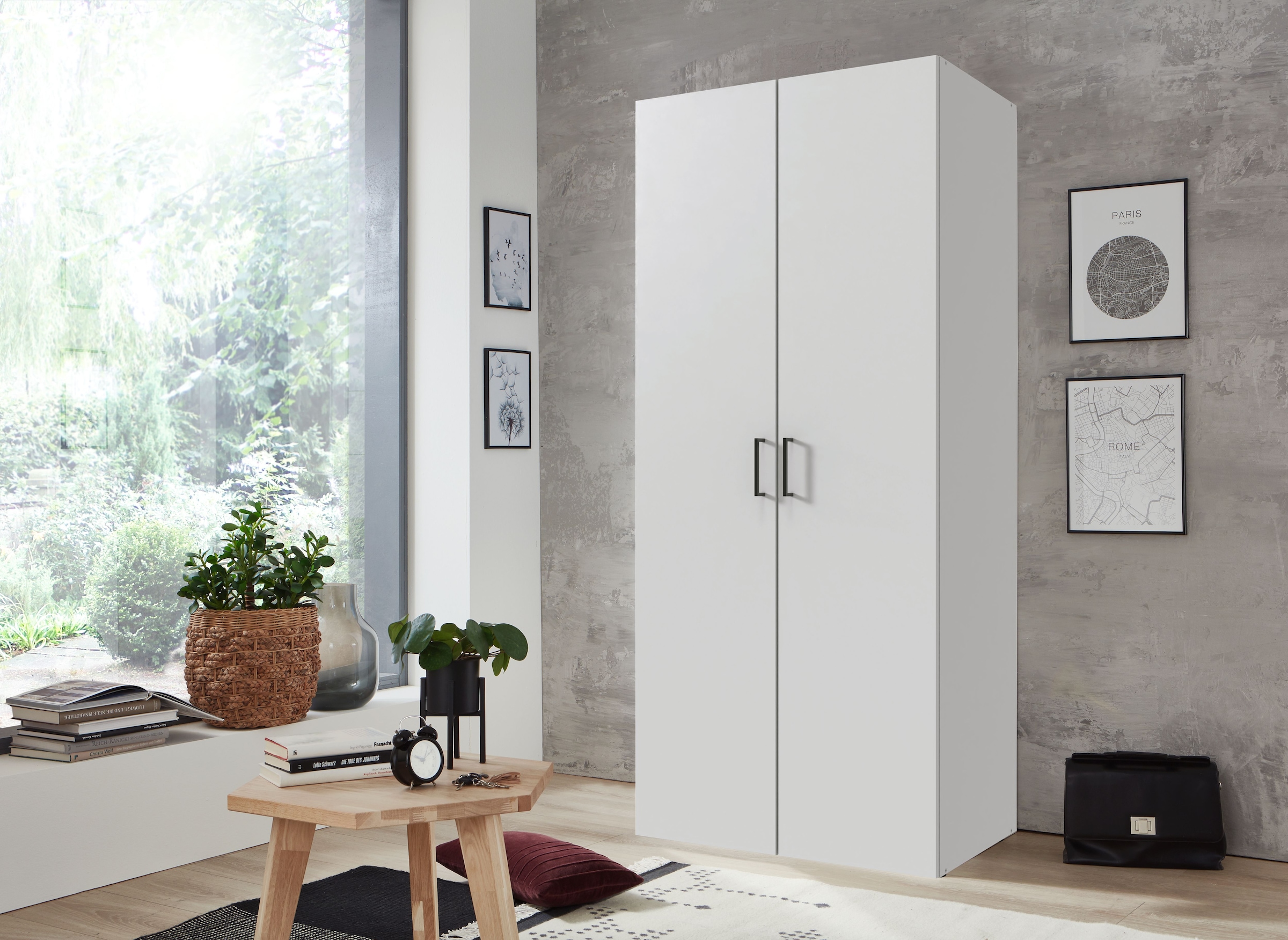 Wimex Kleiderschrank »Mugano,in 8 Breiten,3 Höhen,2 Tiefen, viele Farben, Made in Germany«, (in Basic oder Premium Ausstattung mit 2 weiteren Einlegeböden), mit langen oder kurzen Griffen aus Metall, mit oder ohne Spiegel