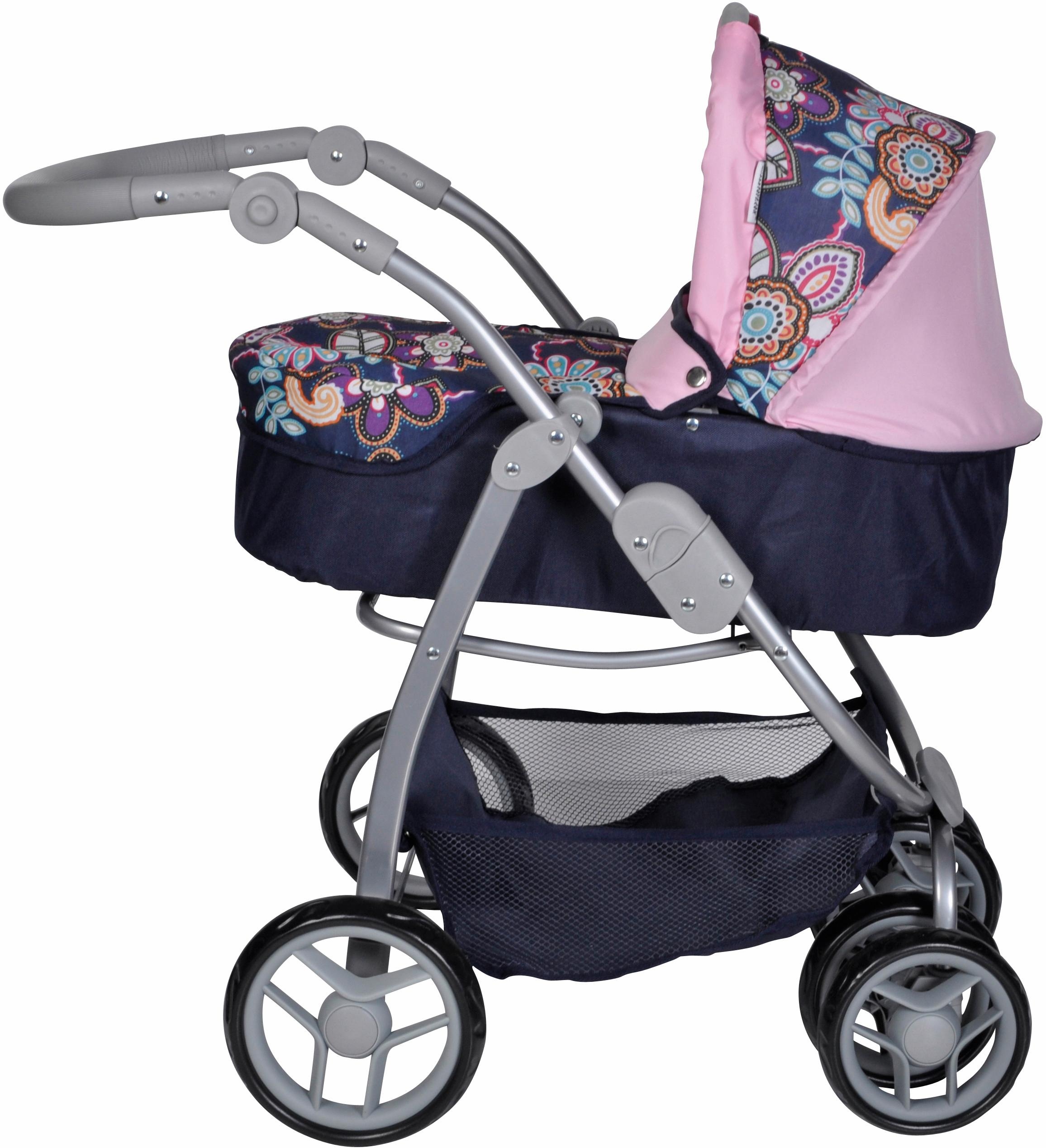 Knorrtoys® Kombi-Puppenwagen »Coco - Blau/Rosa/Blumen«, 2-in-1