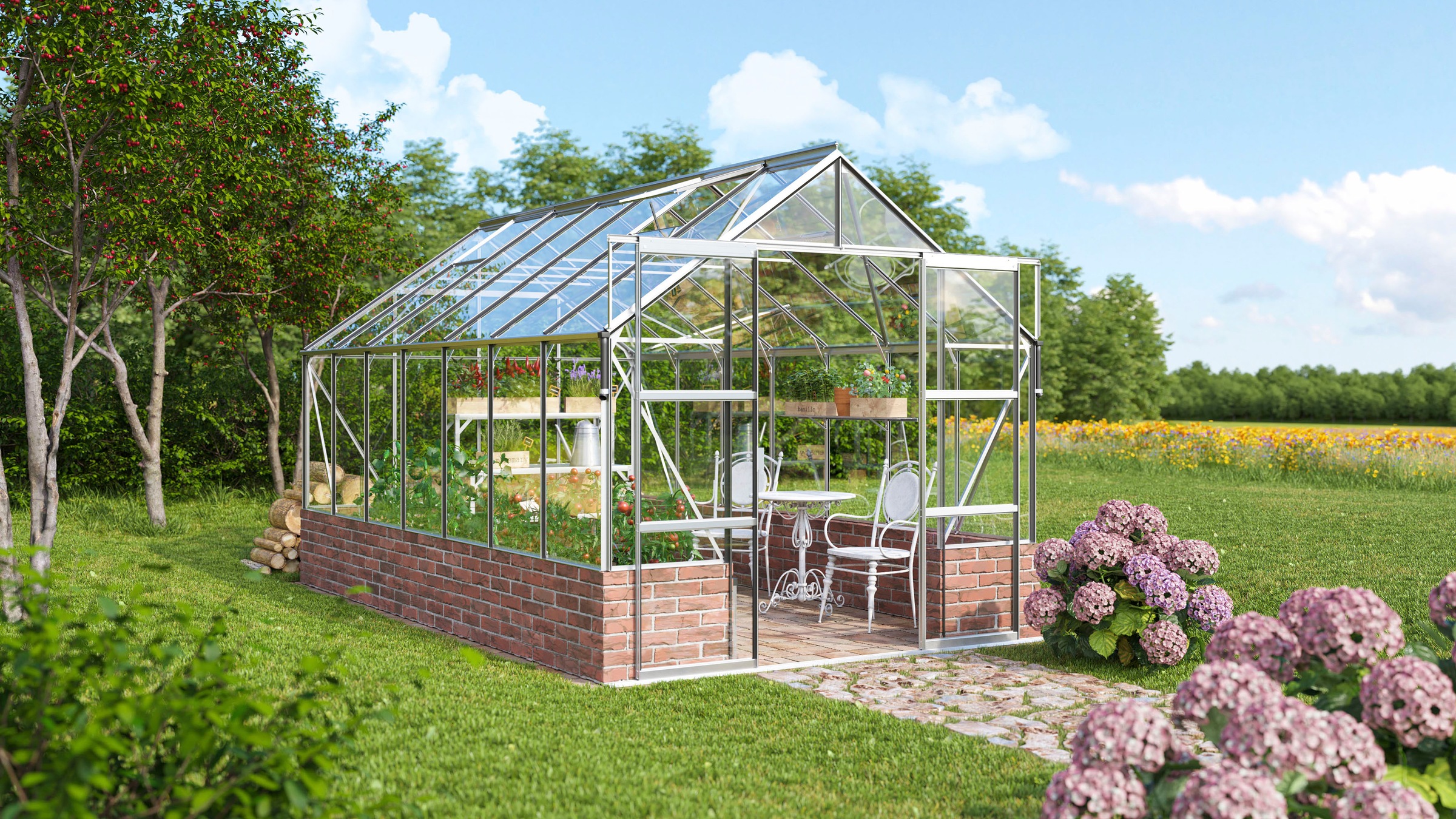 Vitavia Gewächshaus »Cassandra 9900« Alu-Profilen, Trockenmauersteine, 3 mm Sicherheitsglas