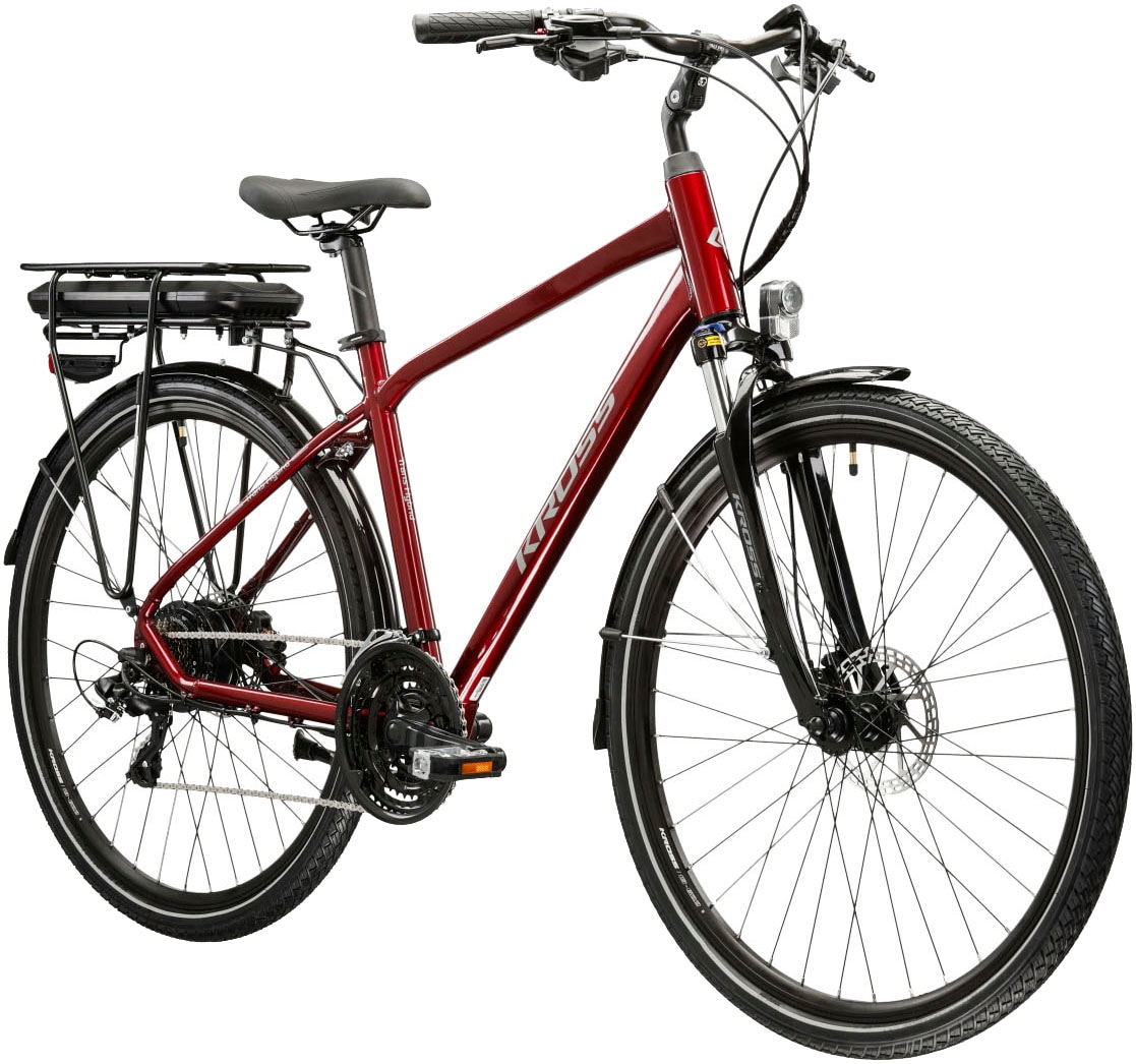 Kross E-Bike »E-Trekkingrad Trans Hybrid EE 28 Zoll rot«, 21 Gang, Shimano, Tourney TX800, Heckmotor 250 W, Pedelec, Elektrofahrrad für Herren