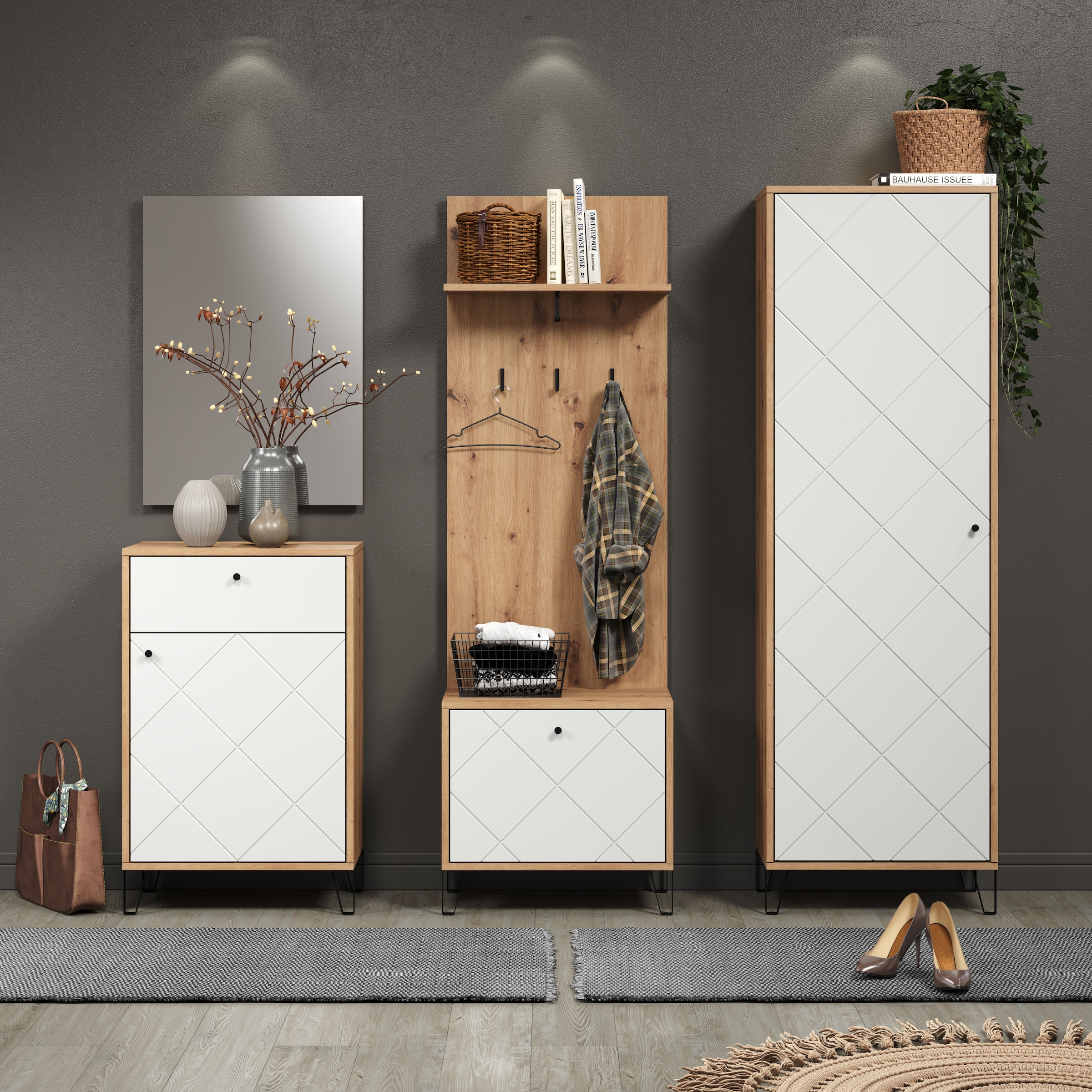 Places of Style Garderobenschrank »Tarragona«, (1 St.), Flurschrank mit ausziehbarer Kleiderstange - (B/T/H) 63/40/194 cm