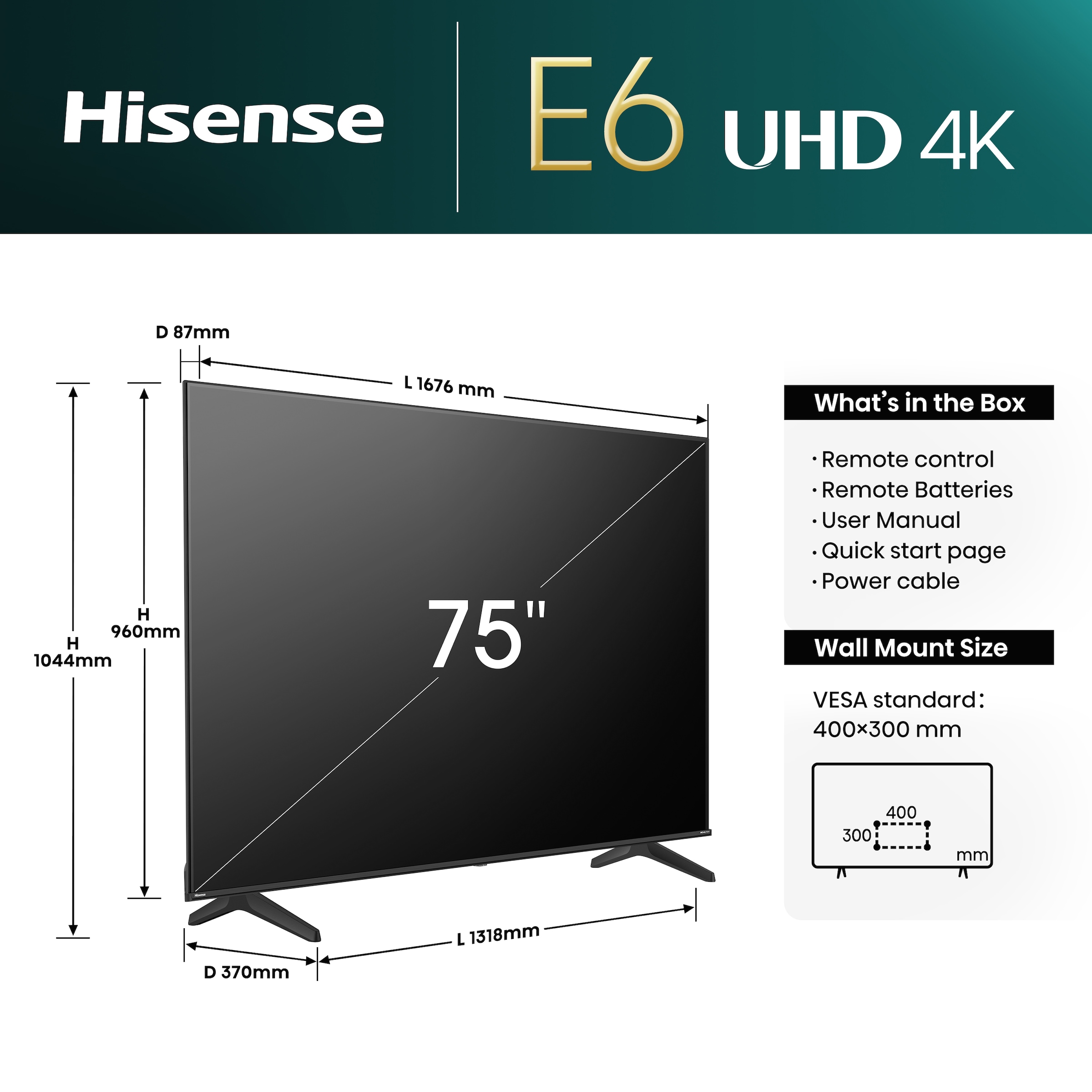 Hisense LED-Fernseher »75E6NT«, 4K Ultra HD, Smart-TV, 4K UHD