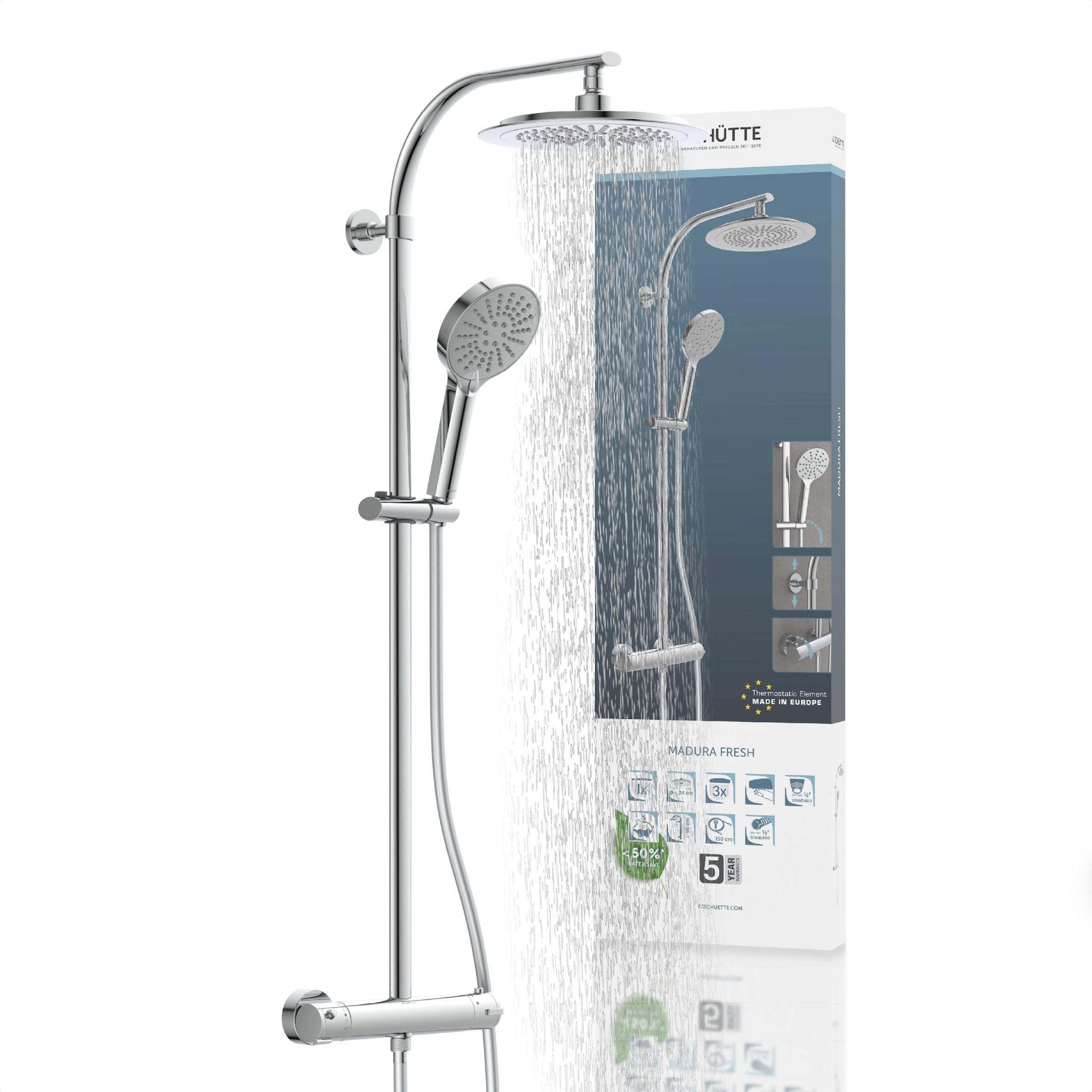 Schütte Duschsystem "MADURA FRESH" inkl. Wasserspardichtung, Sicherheitssperre, Antikalk, höhenverstellb.