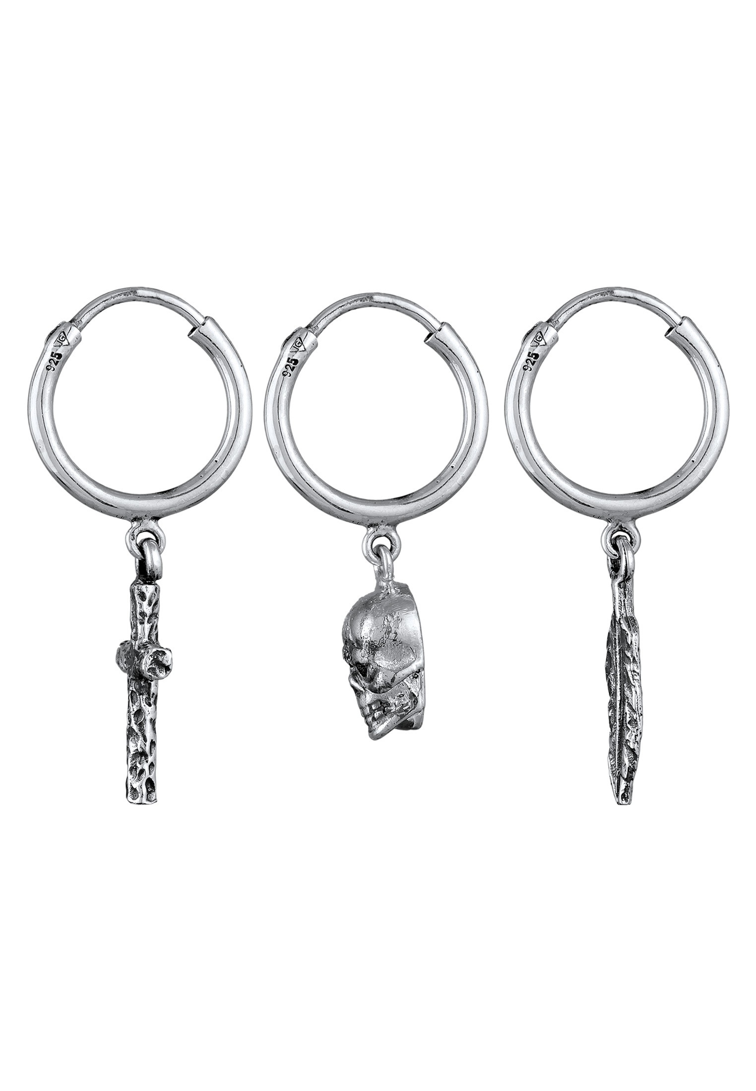 Kuzzoi Paar Creolen »Ohrringe Creolen Set Kreuz Totenkopf Feder 925 Silber«