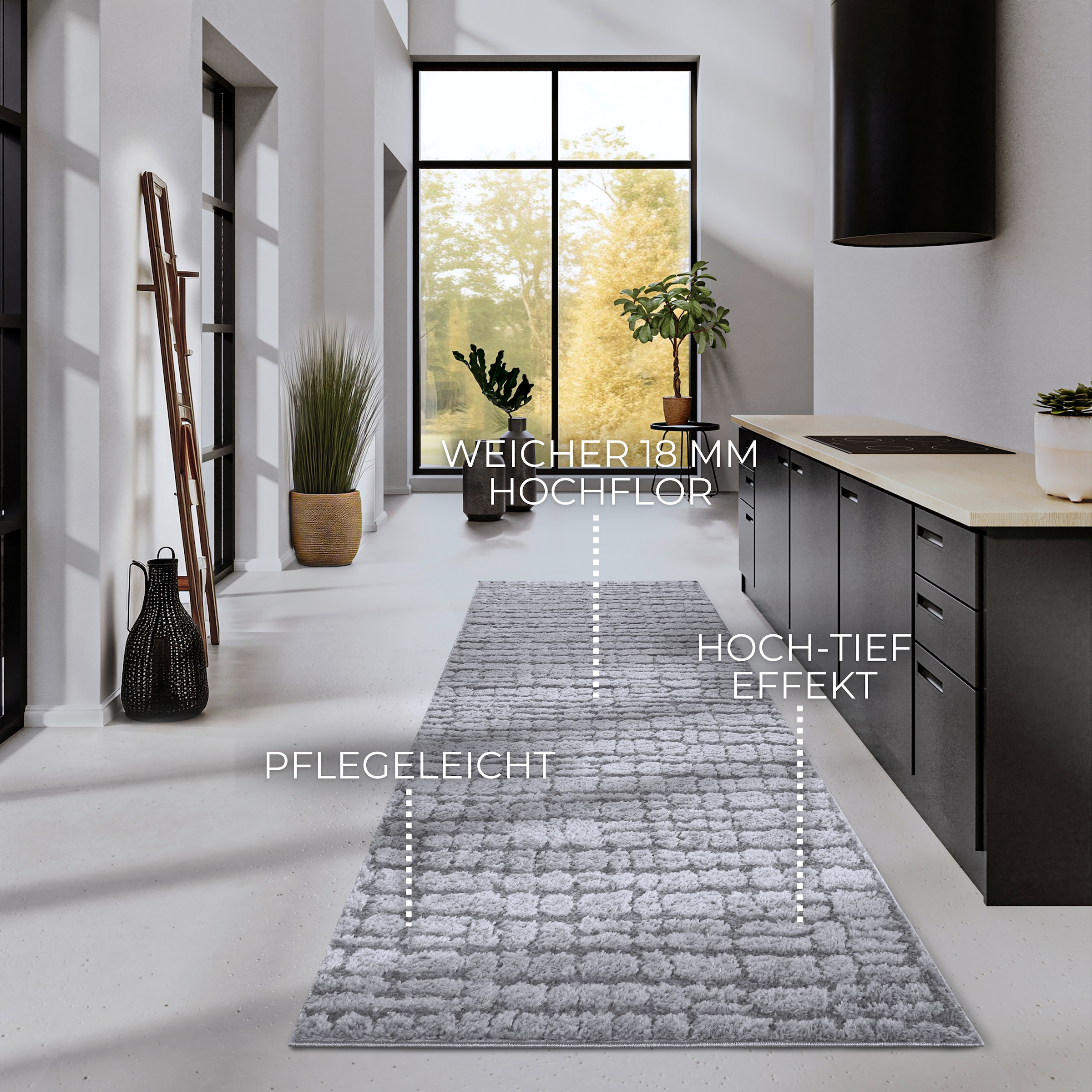 ELLE DECORATION Designteppich »Artistique«, rechteckig, 18 mm Höhe, Hochflor, Shaggy, Läufer, weich, Langflor, modern, Hoch Tief Effekt